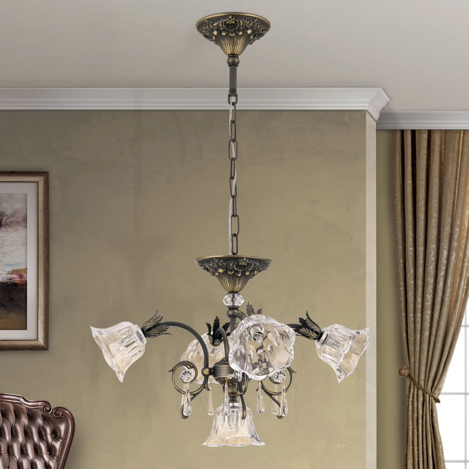 Luster LA BOHEME, 5 izvora svetla, stara patina - 3