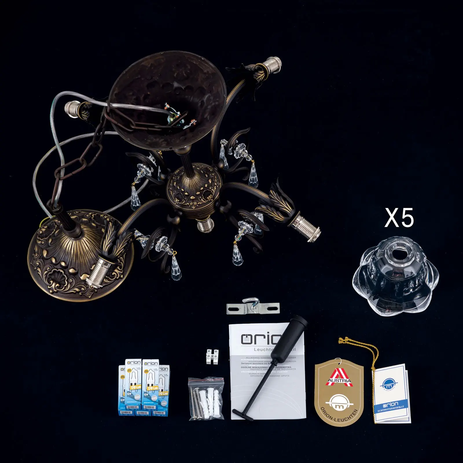 Luster LA BOHEME, 5 izvora svetla, stara patina - 8