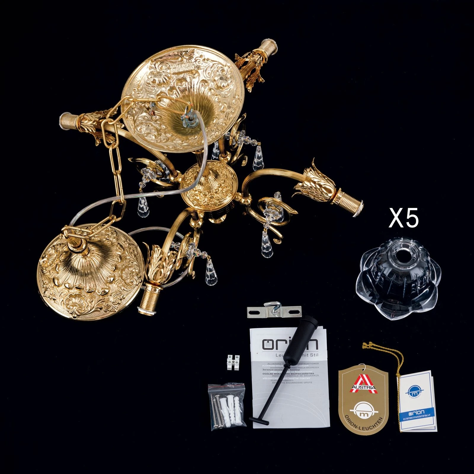 Luster LA BOHEME, 5 izvora svetla, 24-karatno pozlaćeno - 8