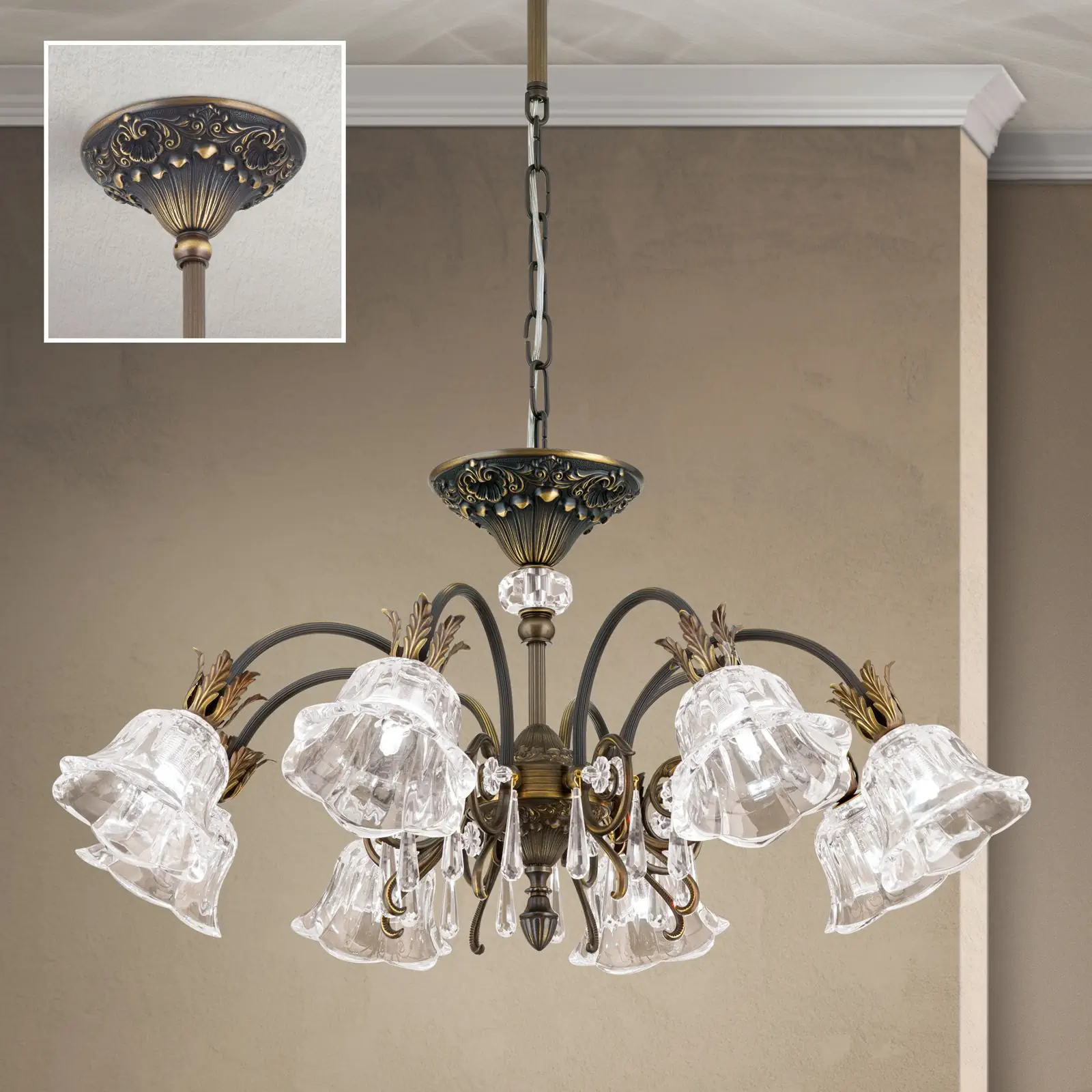 Luster LA BOHEME, 8 izvora svetla, stara patina - 2