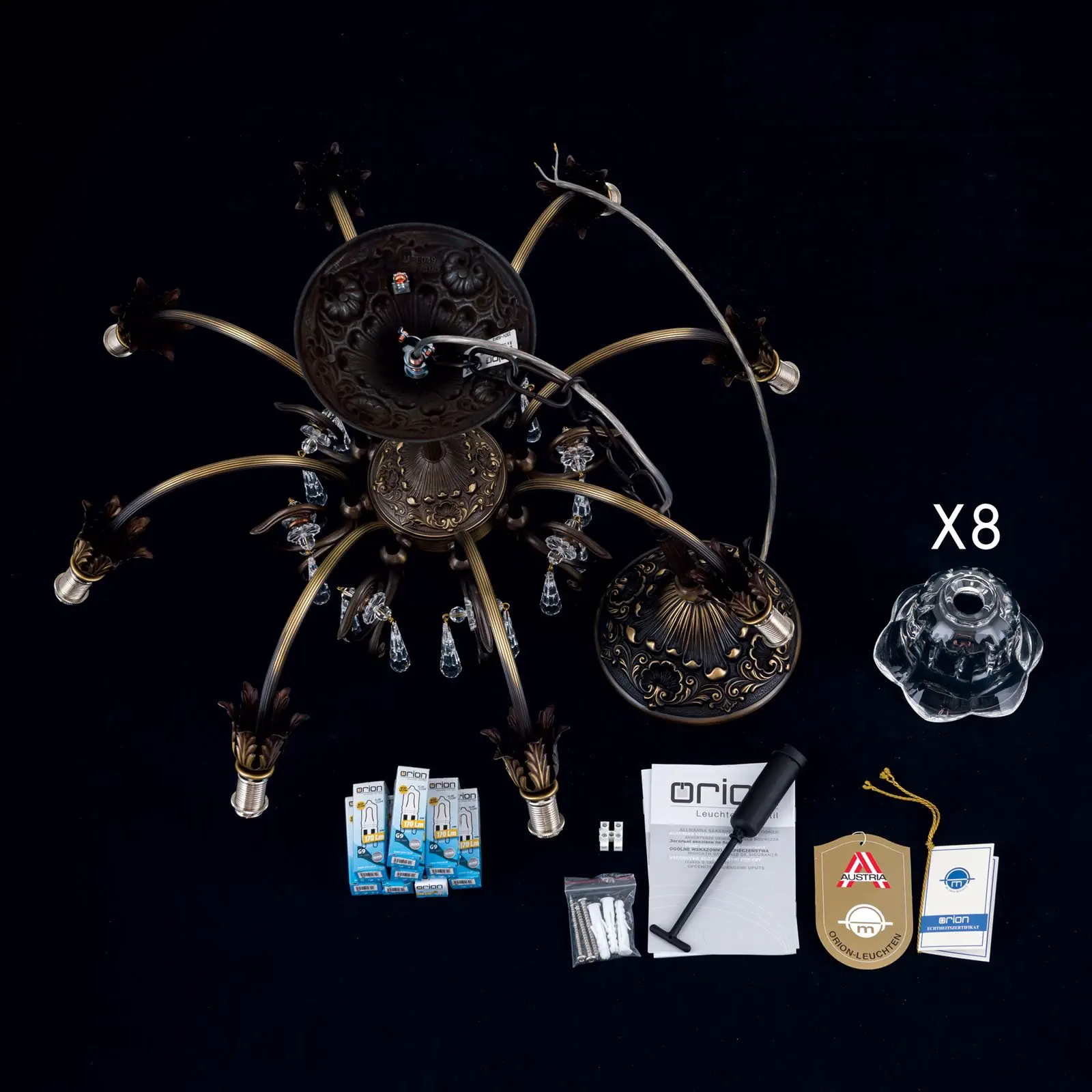 Luster LA BOHEME, 8 izvora svetla, stara patina - 8