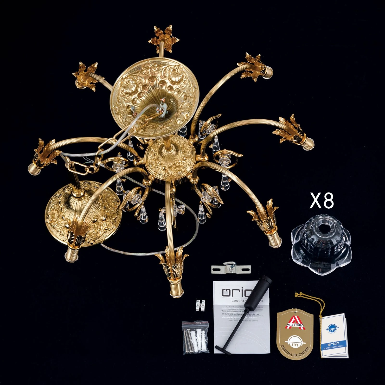 Luster LA BOHEME, 8 izvora svetla, 24-karatno pozlaćeno - 8