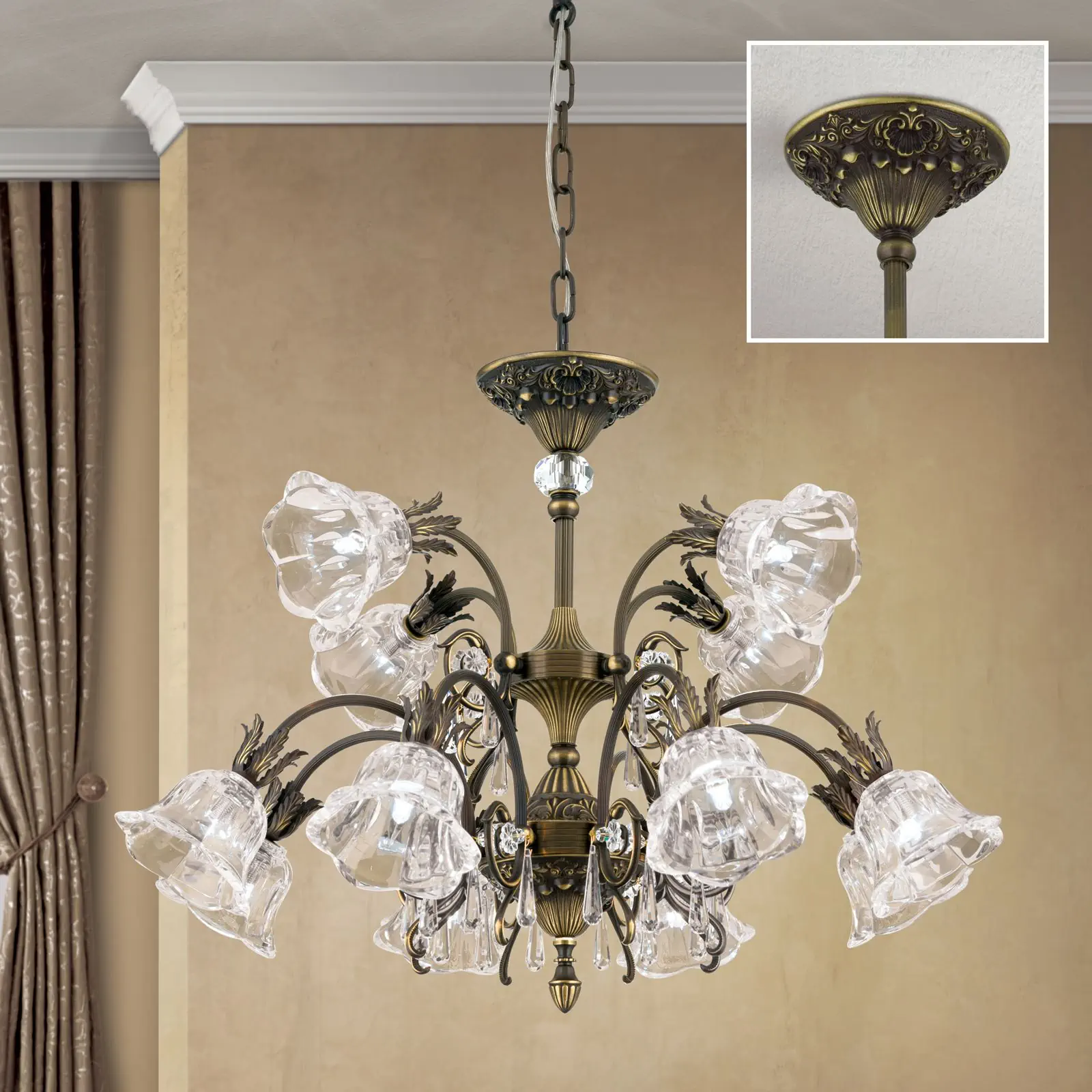 Luster LA BOHEME, 12 izvora svetla, stara patina - 2