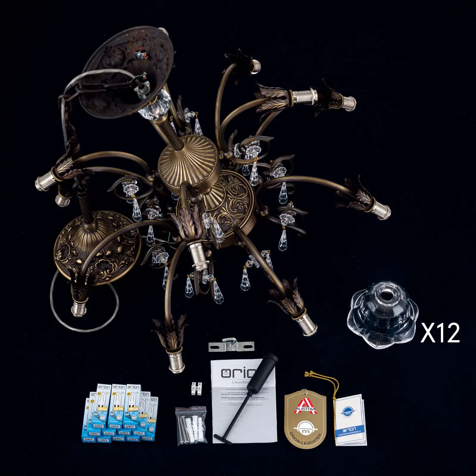 Luster LA BOHEME, 12 izvora svetla, stara patina - 8