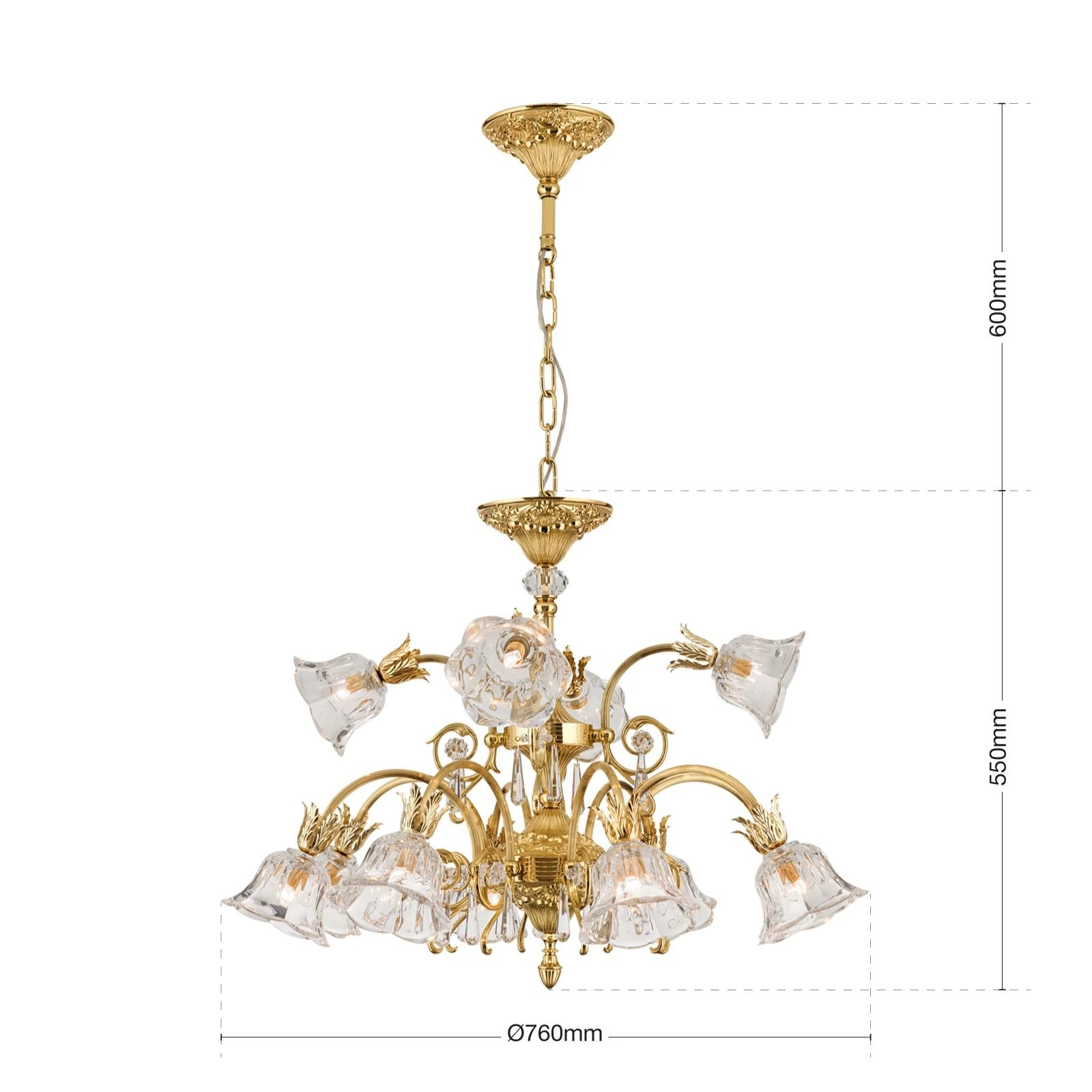 Luster LA BOHEME, 12 izvora svetla, 24-karatno pozlaćeno - 7