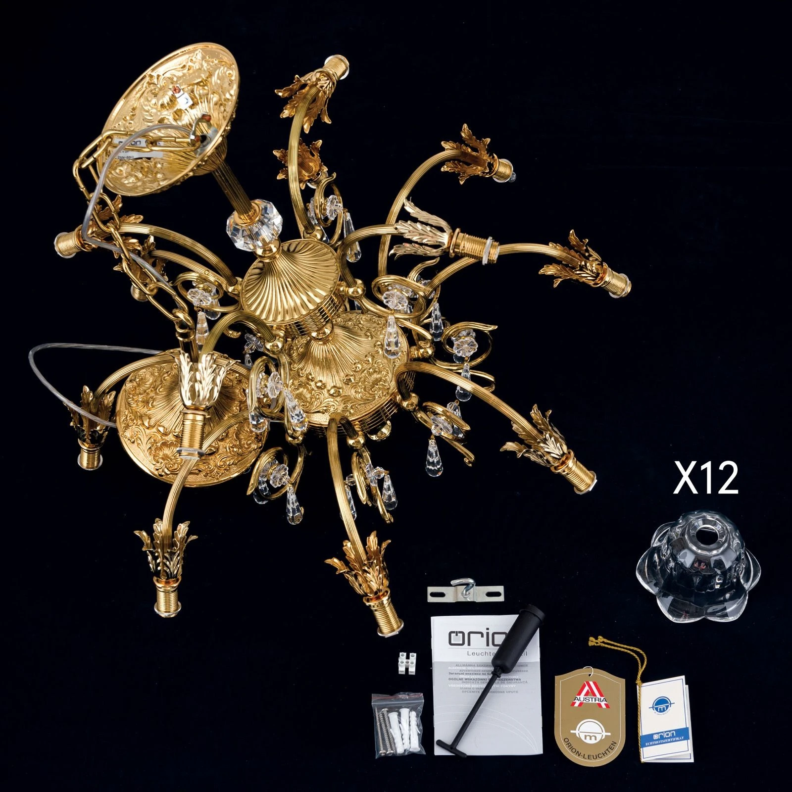 Luster LA BOHEME, 12 izvora svetla, 24-karatno pozlaćeno - 8