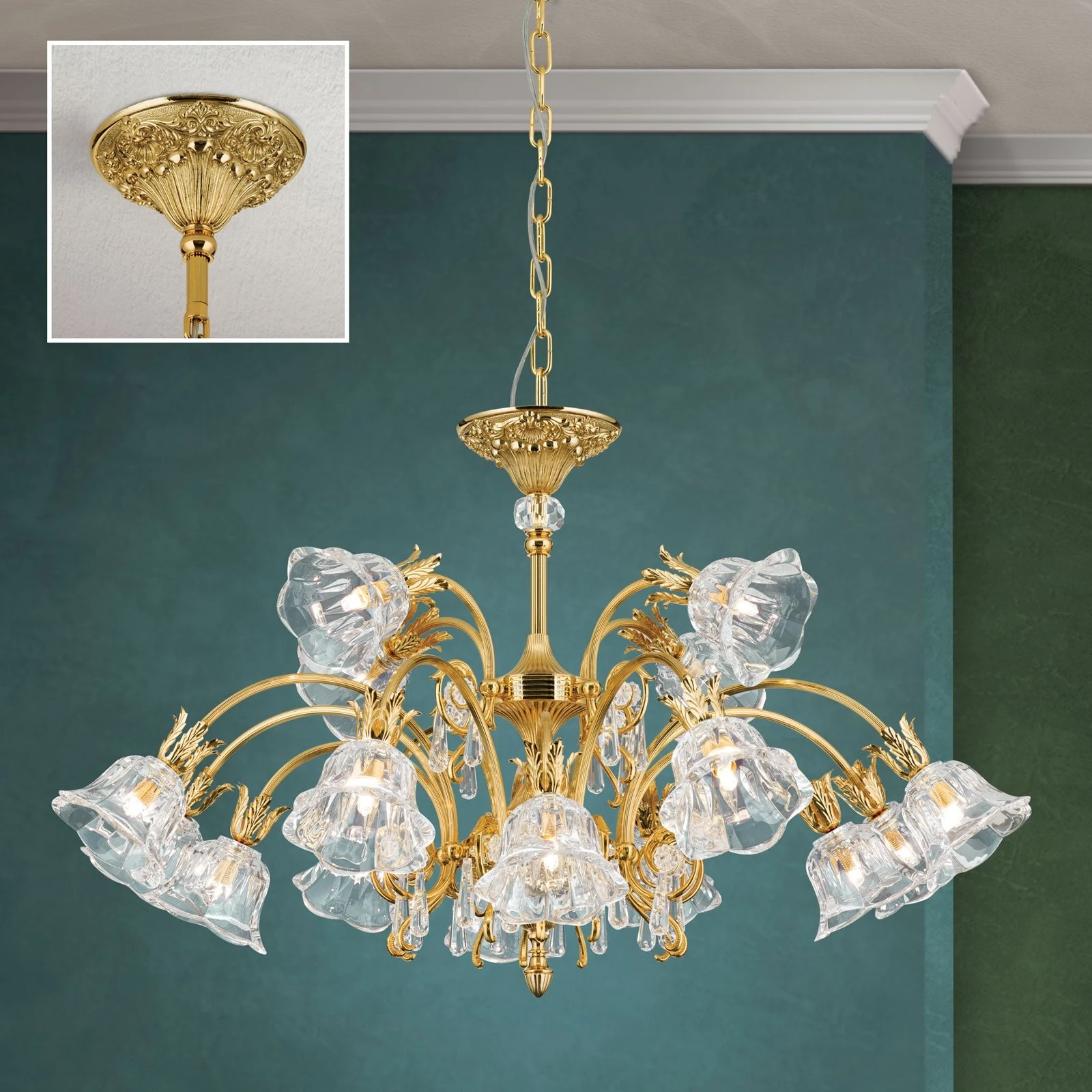 Luster LA BOHEME, 16 izvora svetla, 24-karatno pozlaćeno - 2