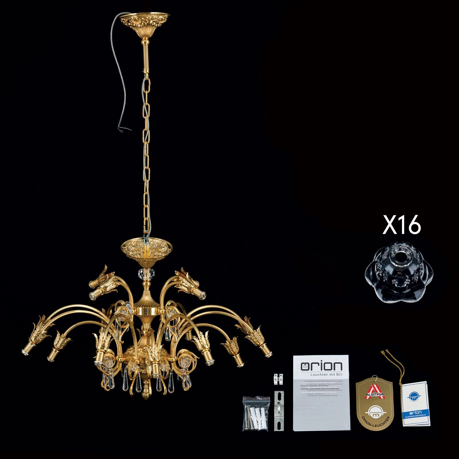 Luster LA BOHEME, 16 izvora svetla, 24-karatno pozlaćeno - 8