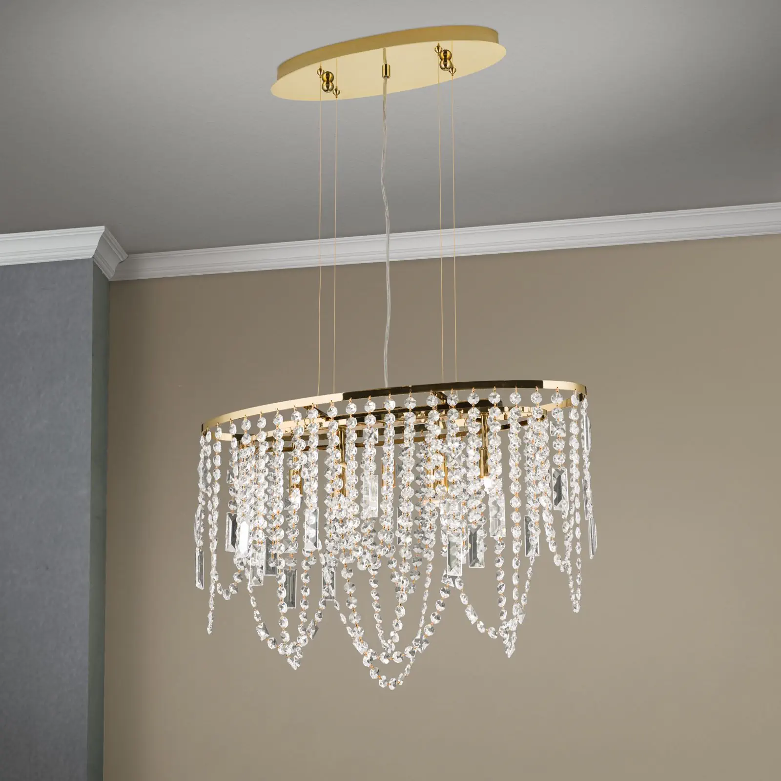 Plafonski luster KRISTALLDESIGN, ovalni oblik, 60 × 25 cm, pozlaćen 24-karatnim zlatom - 1