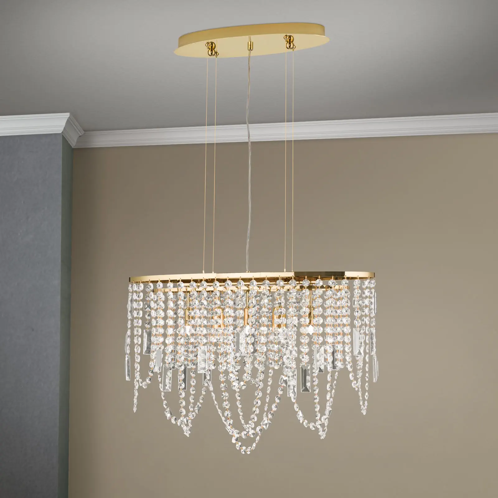 Plafonski luster KRISTALLDESIGN, ovalni oblik, 60 × 25 cm, pozlaćen 24-karatnim zlatom - 2