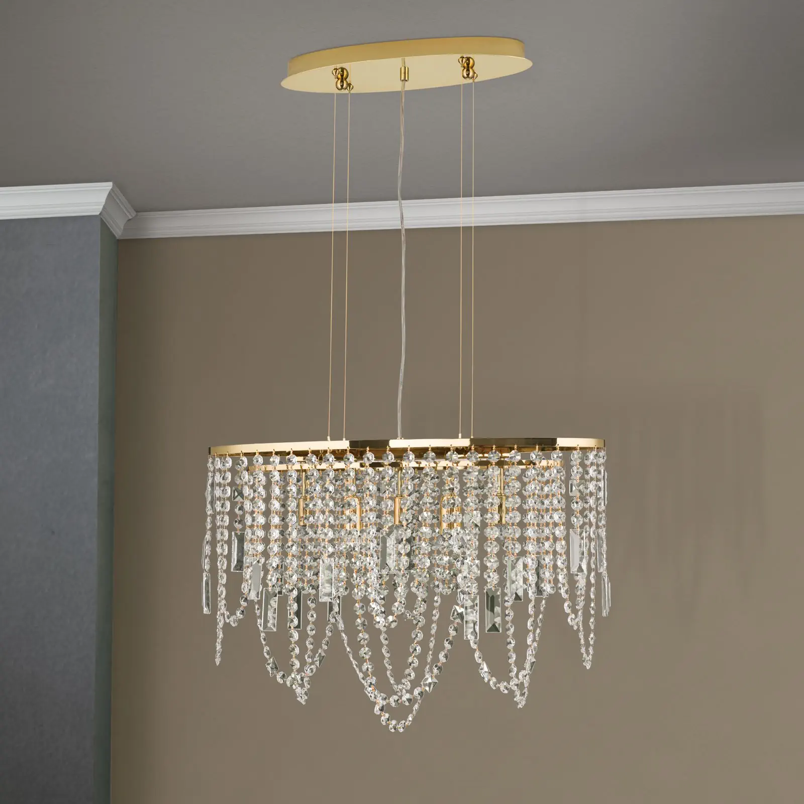 Plafonski luster KRISTALLDESIGN, ovalni oblik, 60 × 25 cm, pozlaćen 24-karatnim zlatom - 3