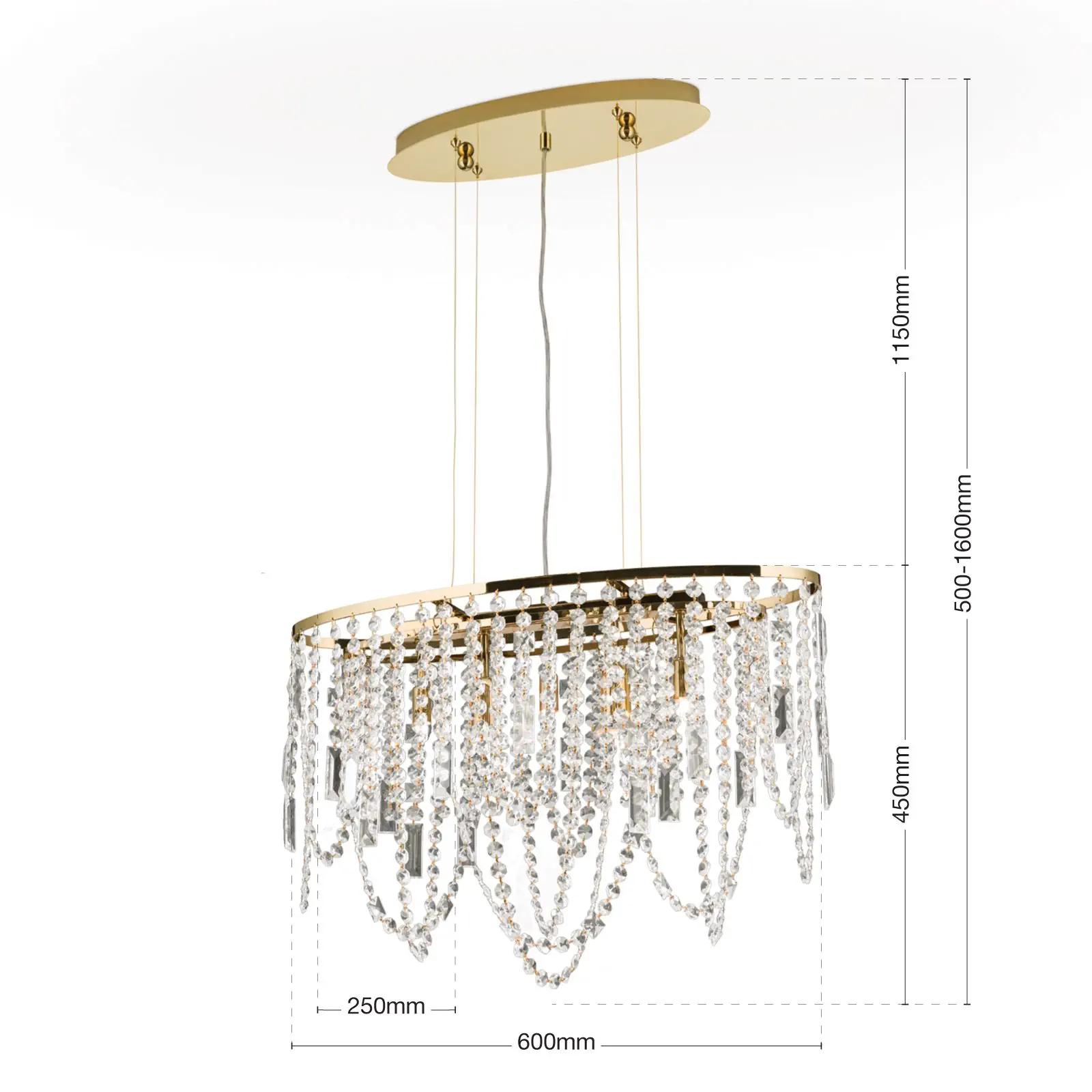 Plafonski luster KRISTALLDESIGN, ovalni oblik, 60 × 25 cm, pozlaćen 24-karatnim zlatom - 7