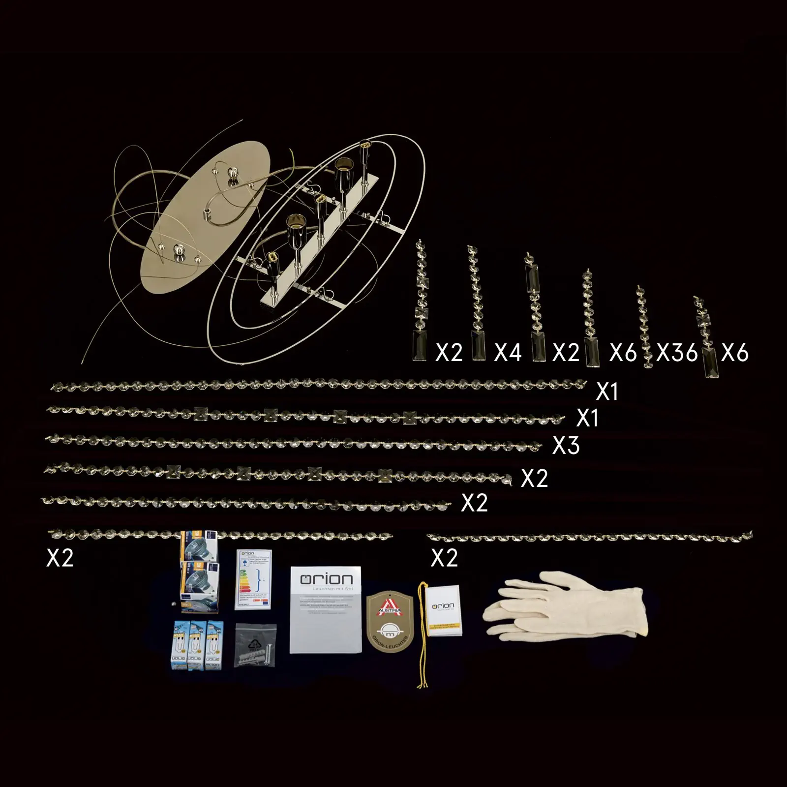 Plafonski luster KRISTALLDESIGN, ovalni oblik, 60 × 25 cm, pozlaćen 24-karatnim zlatom - 8