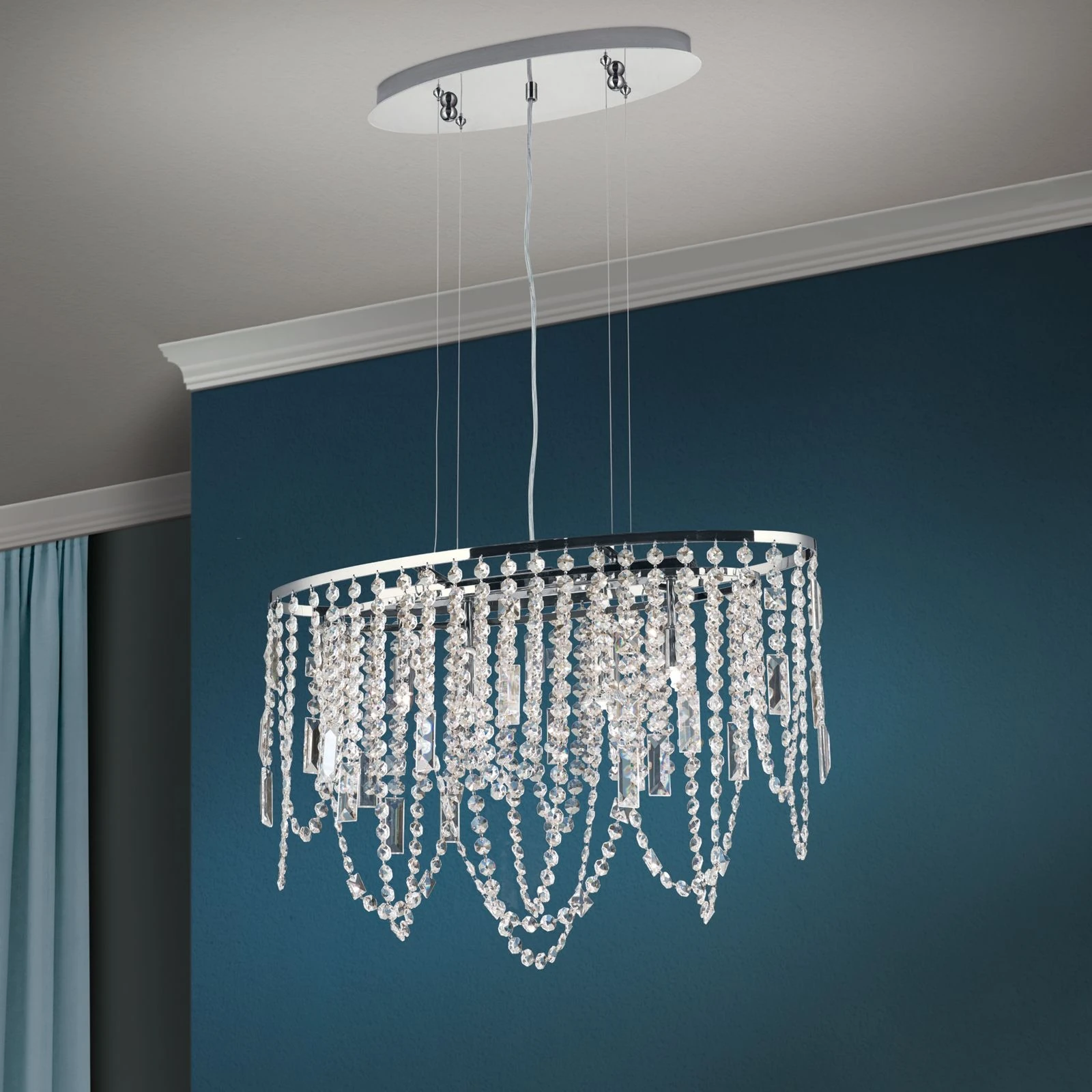Plafonski luster KRISTALLDESIGN, ovalnog oblika, 60 × 25 cm, hromiran - 1
