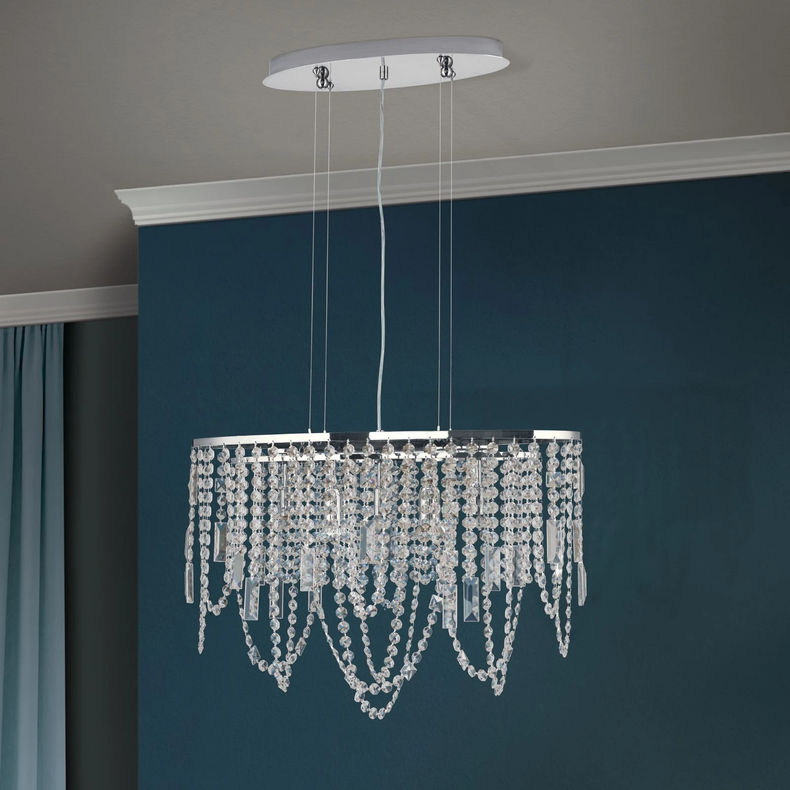 Plafonski luster KRISTALLDESIGN, ovalnog oblika, 60 × 25 cm, hromiran - 3