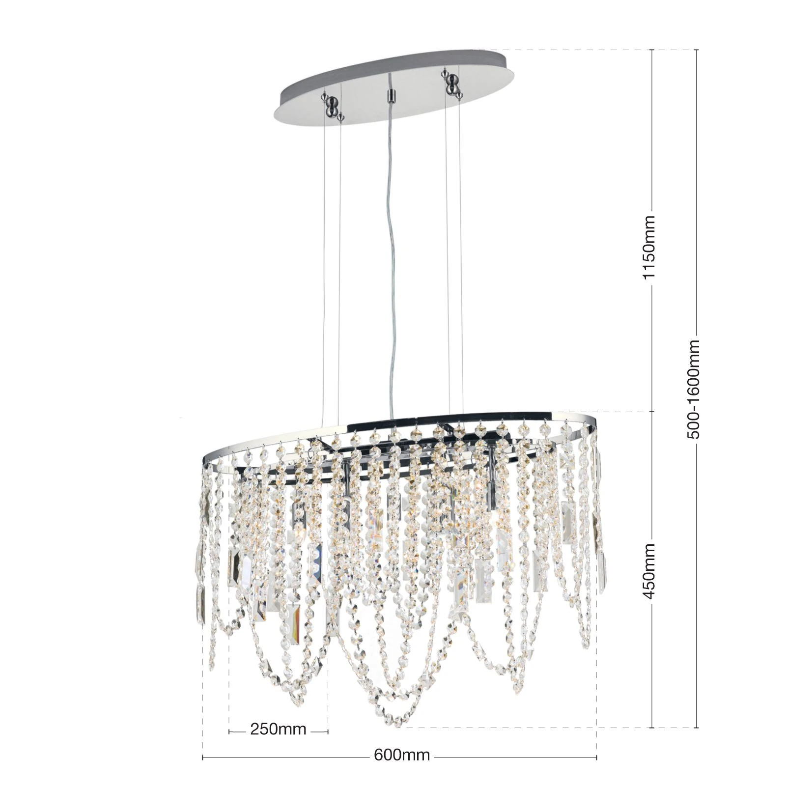 Plafonski luster KRISTALLDESIGN, ovalnog oblika, 60 × 25 cm, hromiran - 7