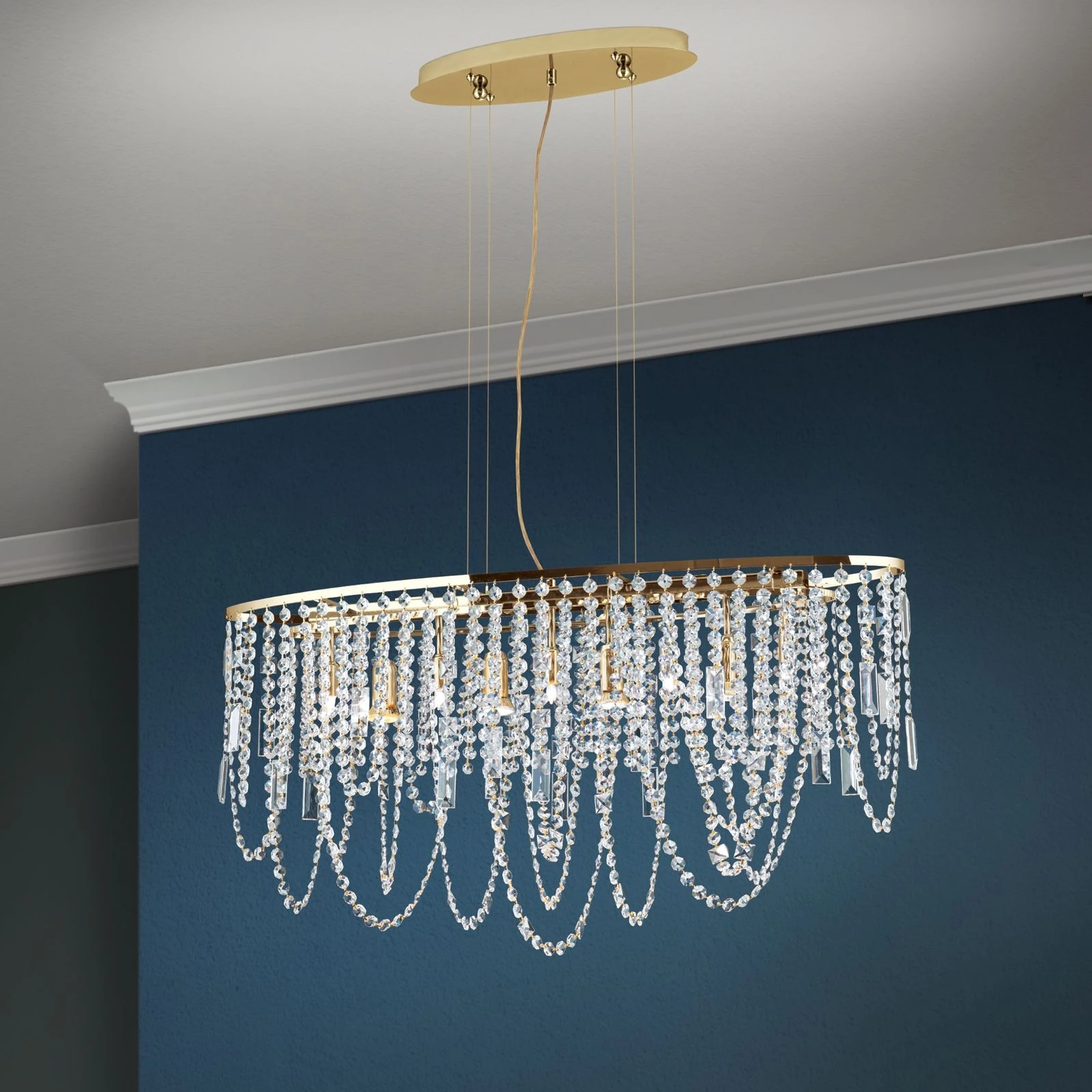 Viseća lampa KRISTALLDESIGN, ovalnog oblika, 90x25 cm, 24-karatno pozlaćena - 1