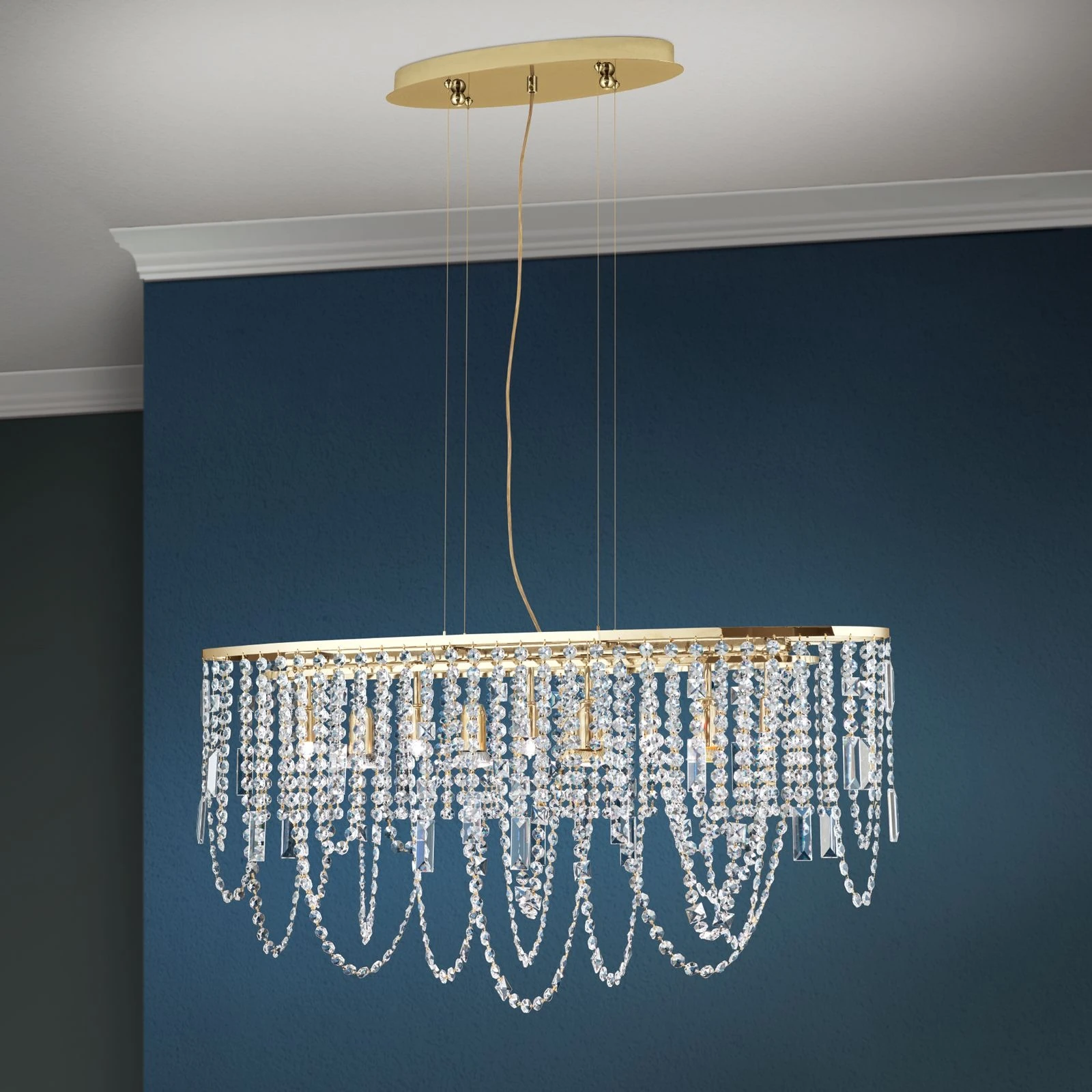 Viseća lampa KRISTALLDESIGN, ovalnog oblika, 90x25 cm, 24-karatno pozlaćena - 2