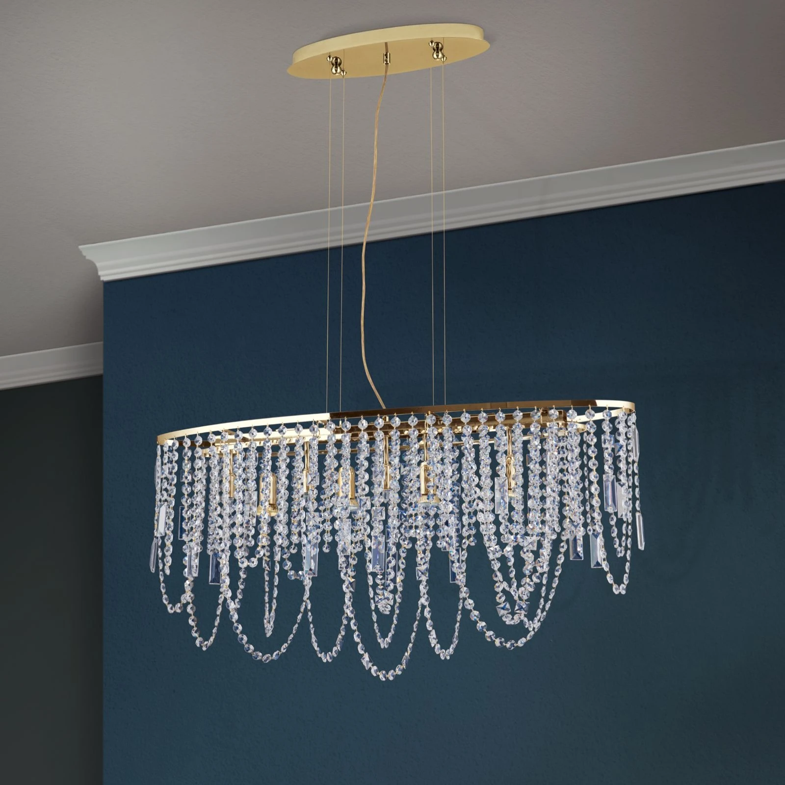 Viseća lampa KRISTALLDESIGN, ovalnog oblika, 90x25 cm, 24-karatno pozlaćena - 3