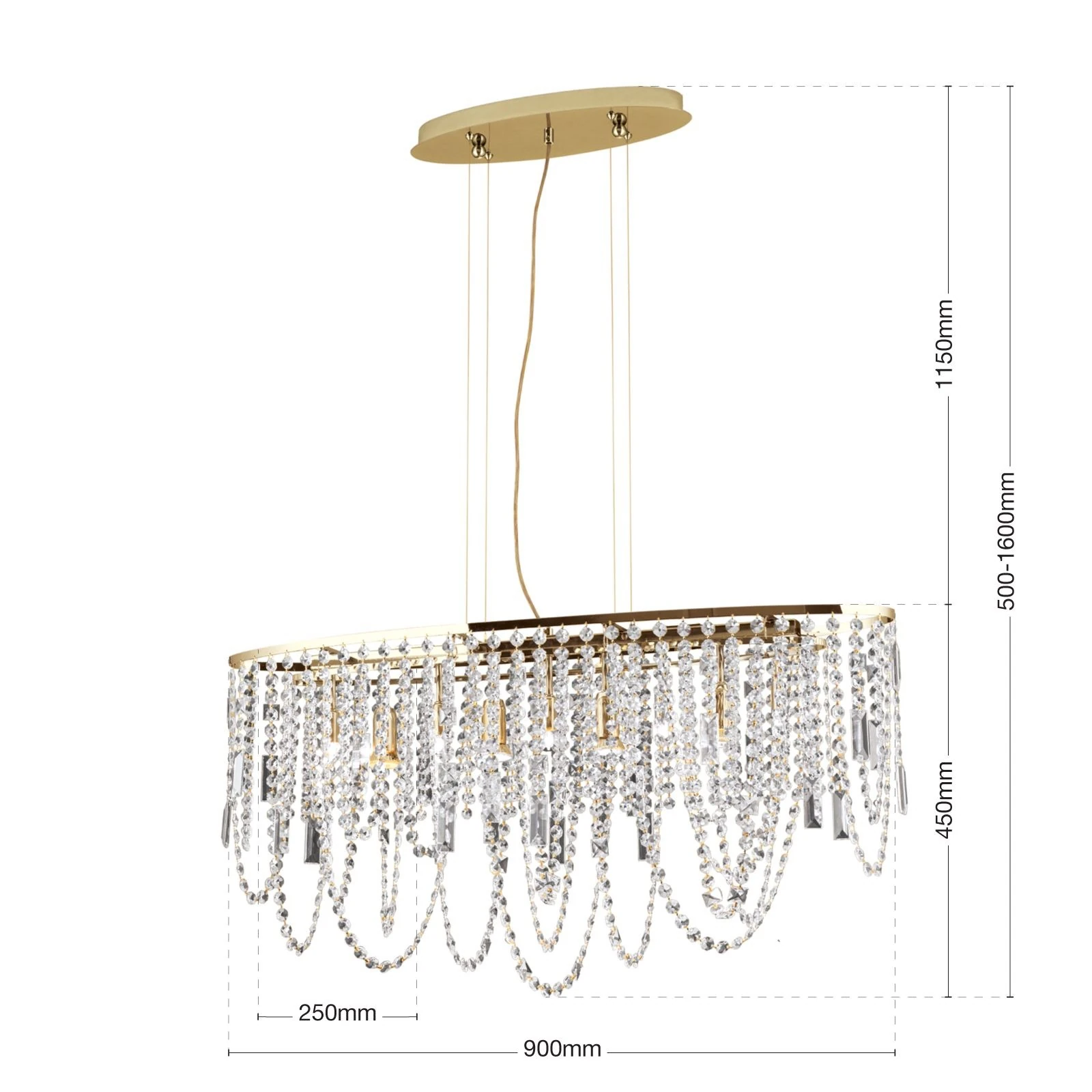 Viseća lampa KRISTALLDESIGN, ovalnog oblika, 90x25 cm, 24-karatno pozlaćena - 7