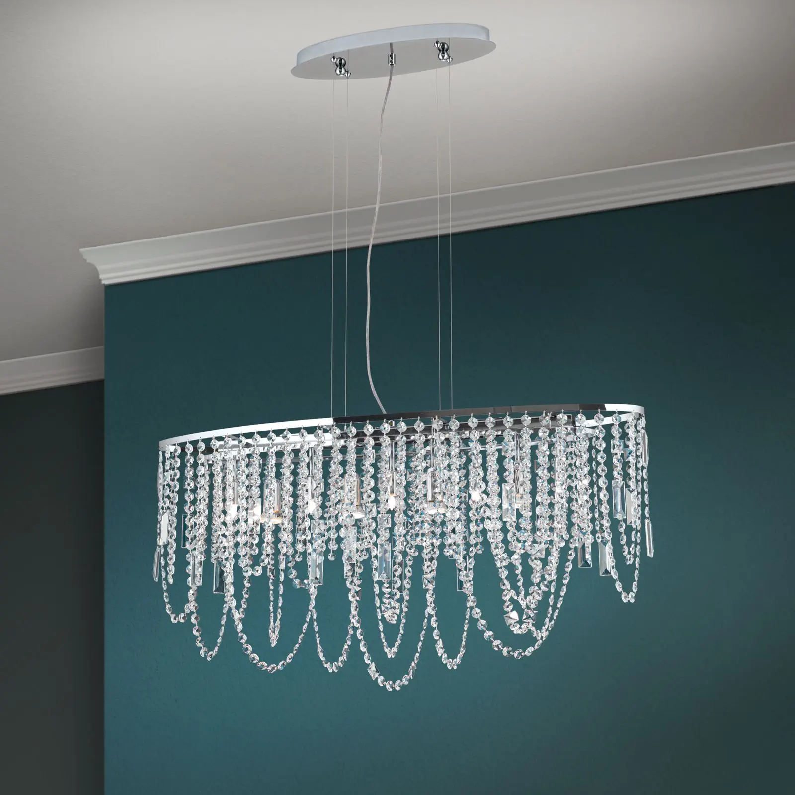 Viseća lampa KRISTALLDESIGN, ovalnog oblika, 90x25cm, hromirana - 1