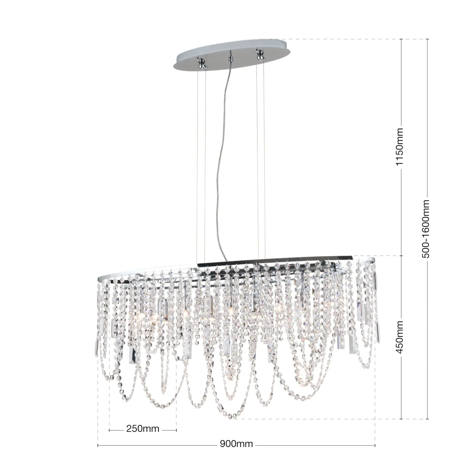 Viseća lampa KRISTALLDESIGN, ovalnog oblika, 90x25cm, hromirana - 7