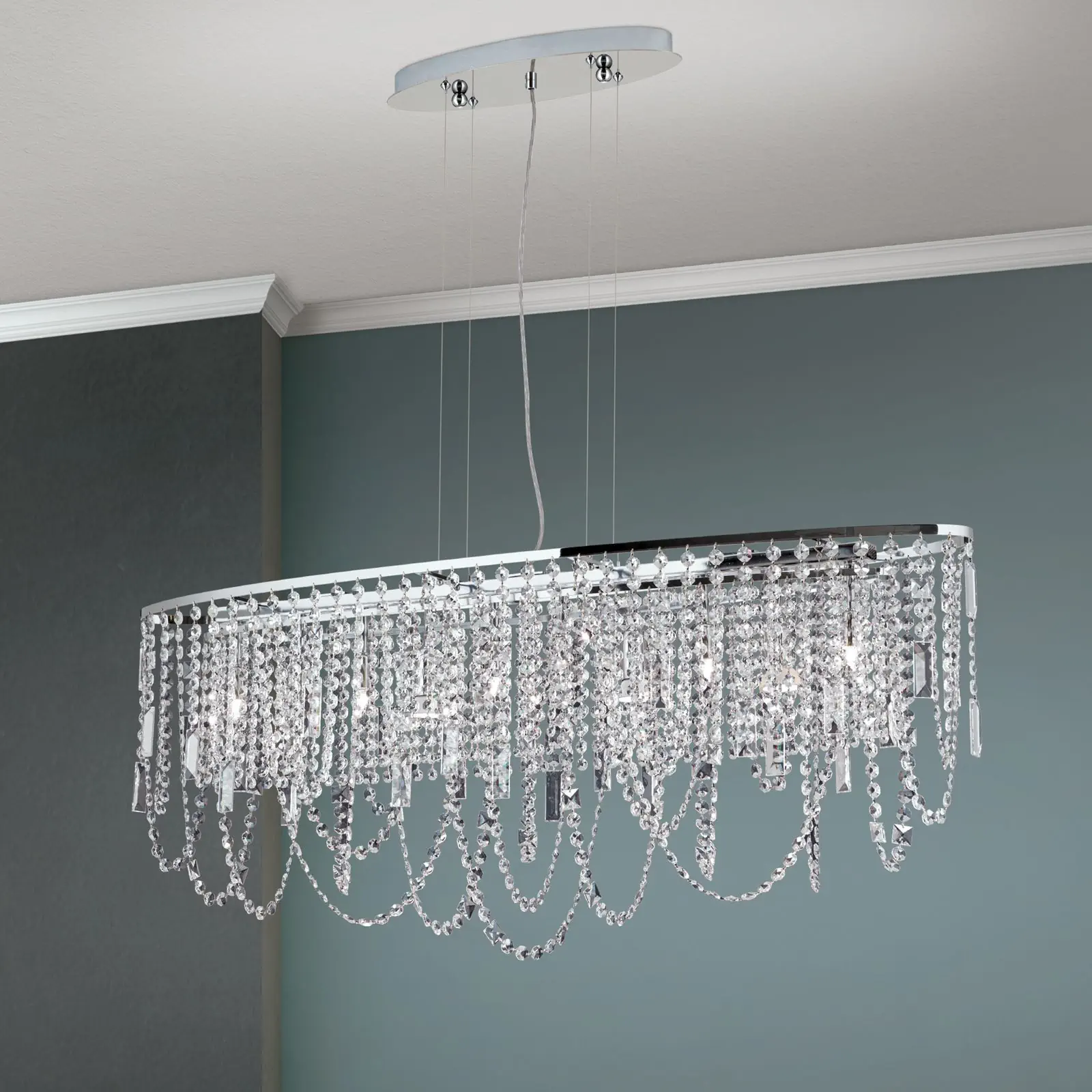 Viseća lampa KRISTALLDESIGN, ovalnog oblika, 110x25cm, hromirana - 1