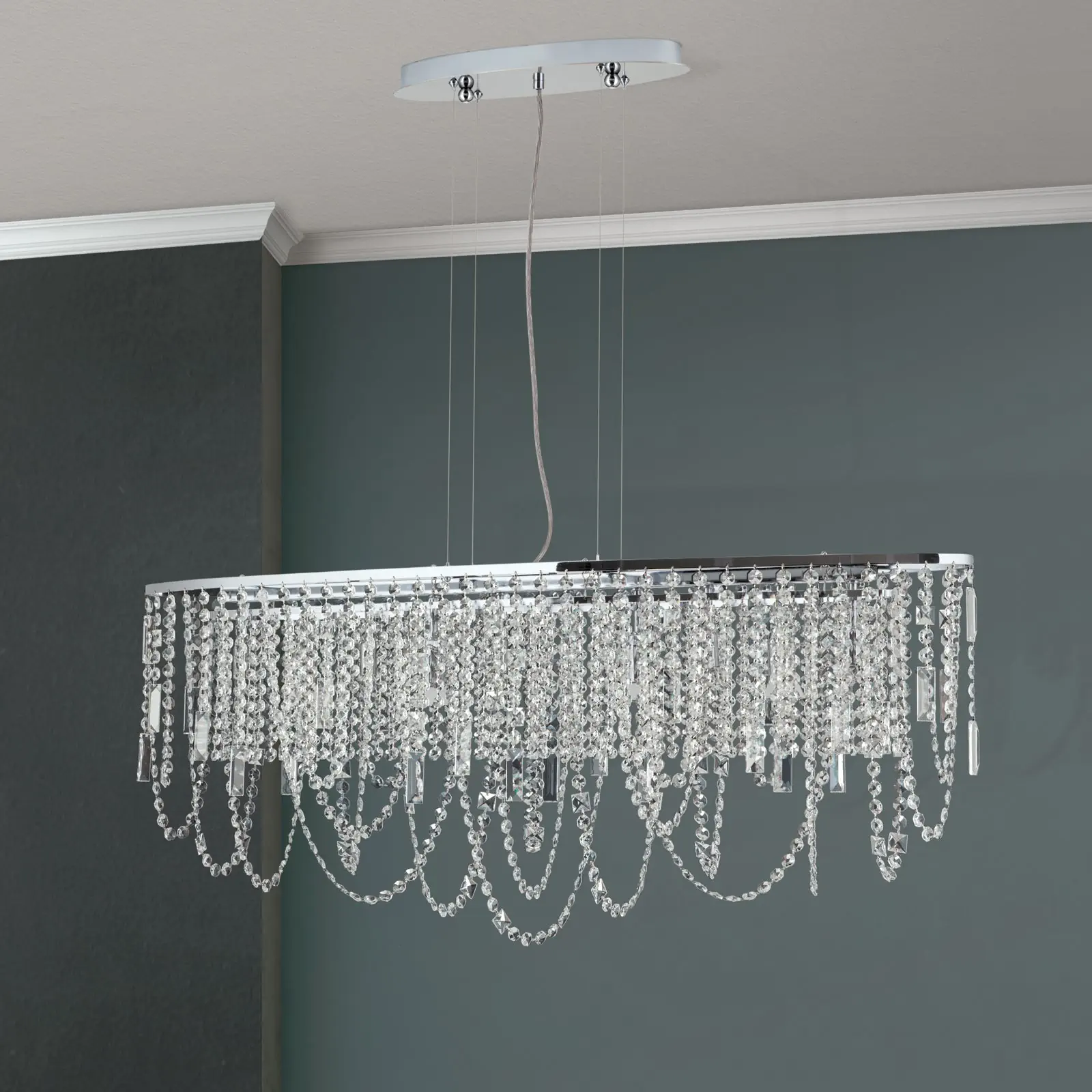 Viseća lampa KRISTALLDESIGN, ovalnog oblika, 110x25cm, hromirana - 3