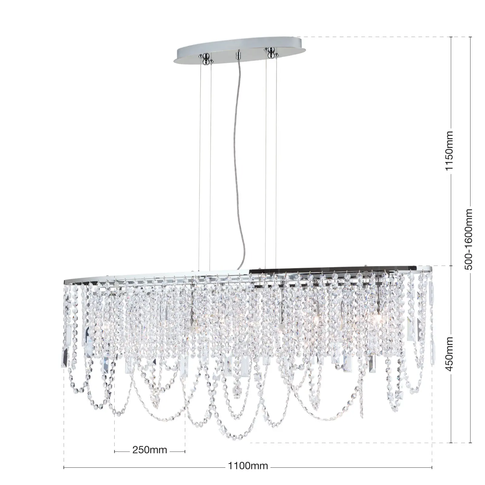 Viseća lampa KRISTALLDESIGN, ovalnog oblika, 110x25cm, hromirana - 7