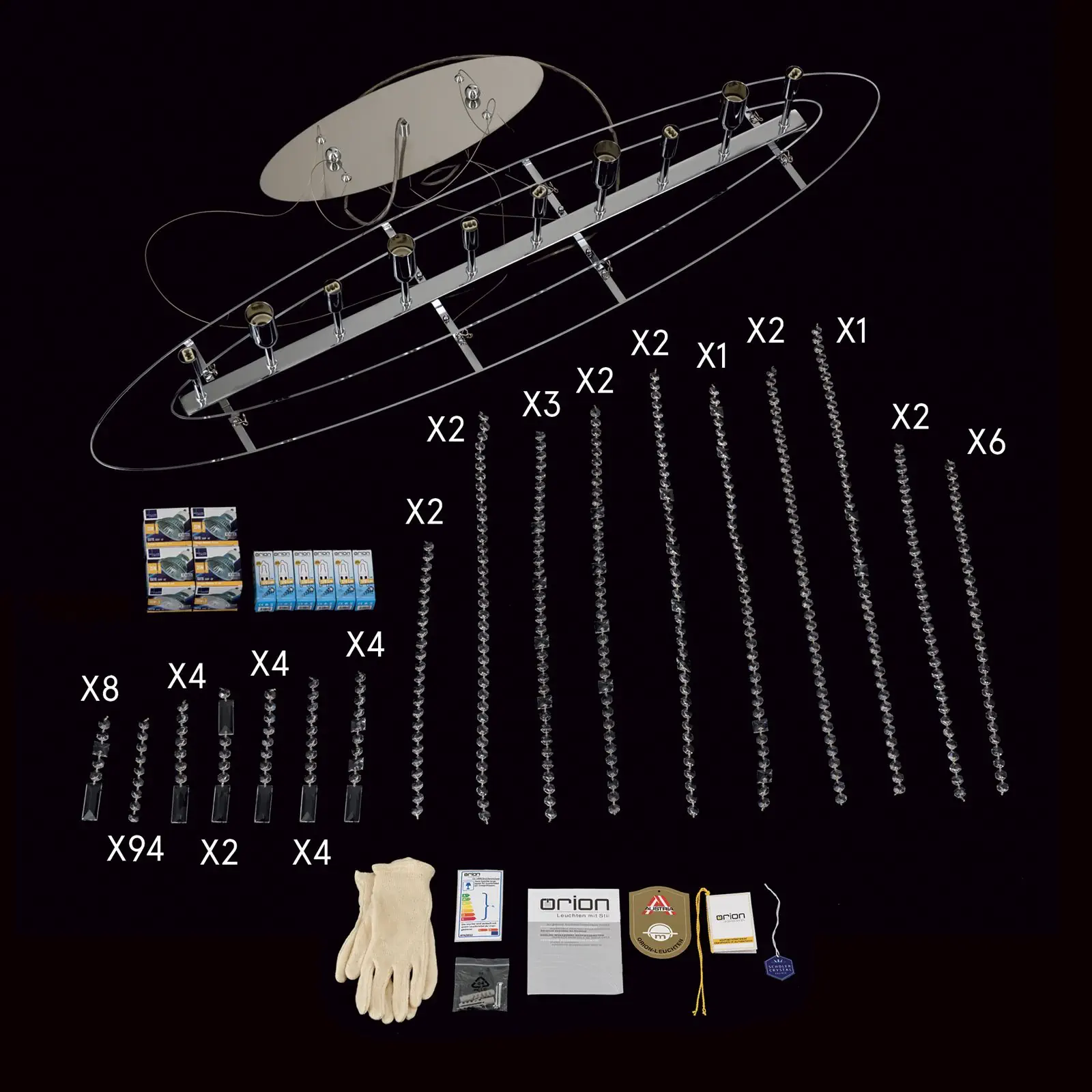 Viseća lampa KRISTALLDESIGN, ovalnog oblika, 110x25cm, hromirana - 8