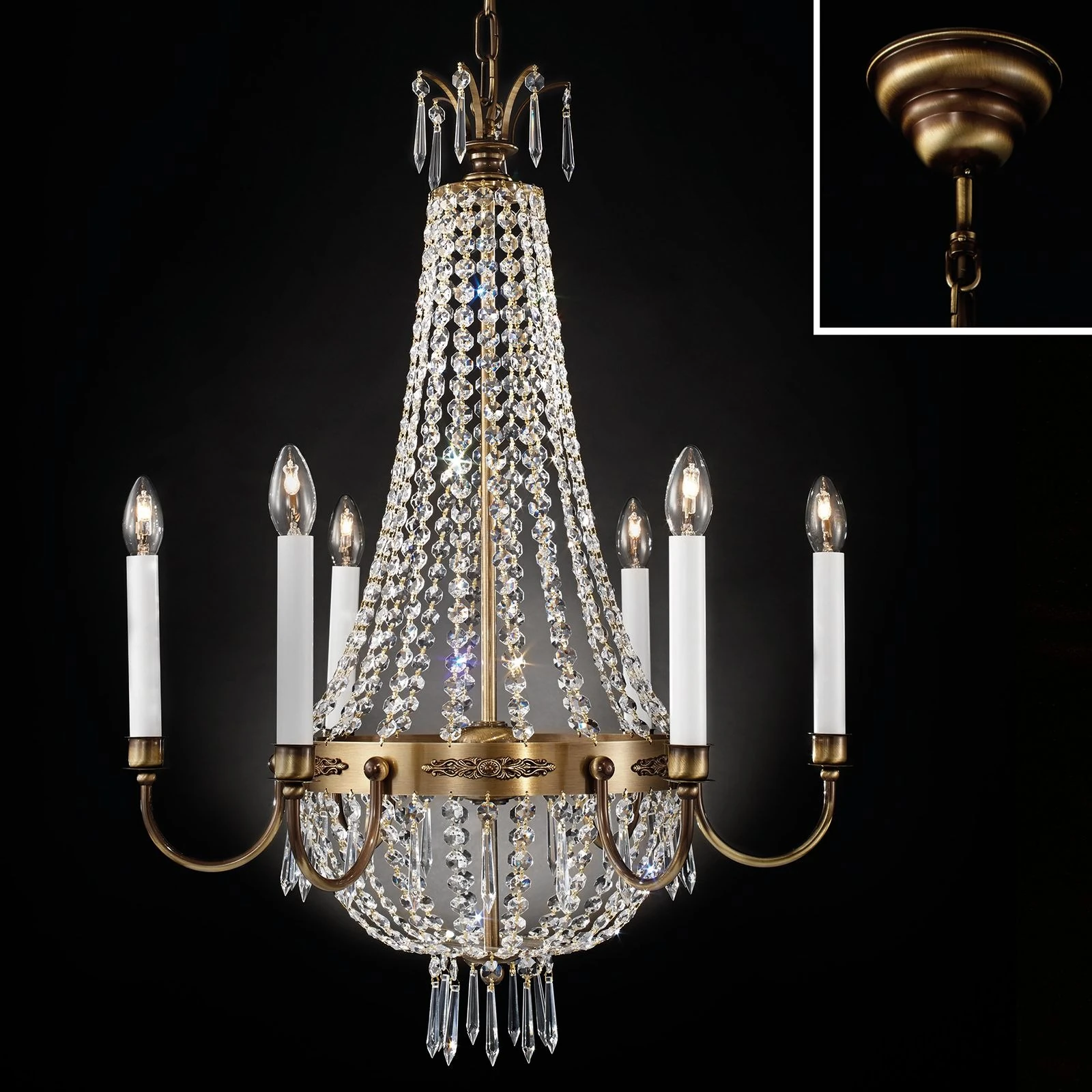 Luster EMPIRE CRYSTAL, Ø 62 cm, antik mesing - 5