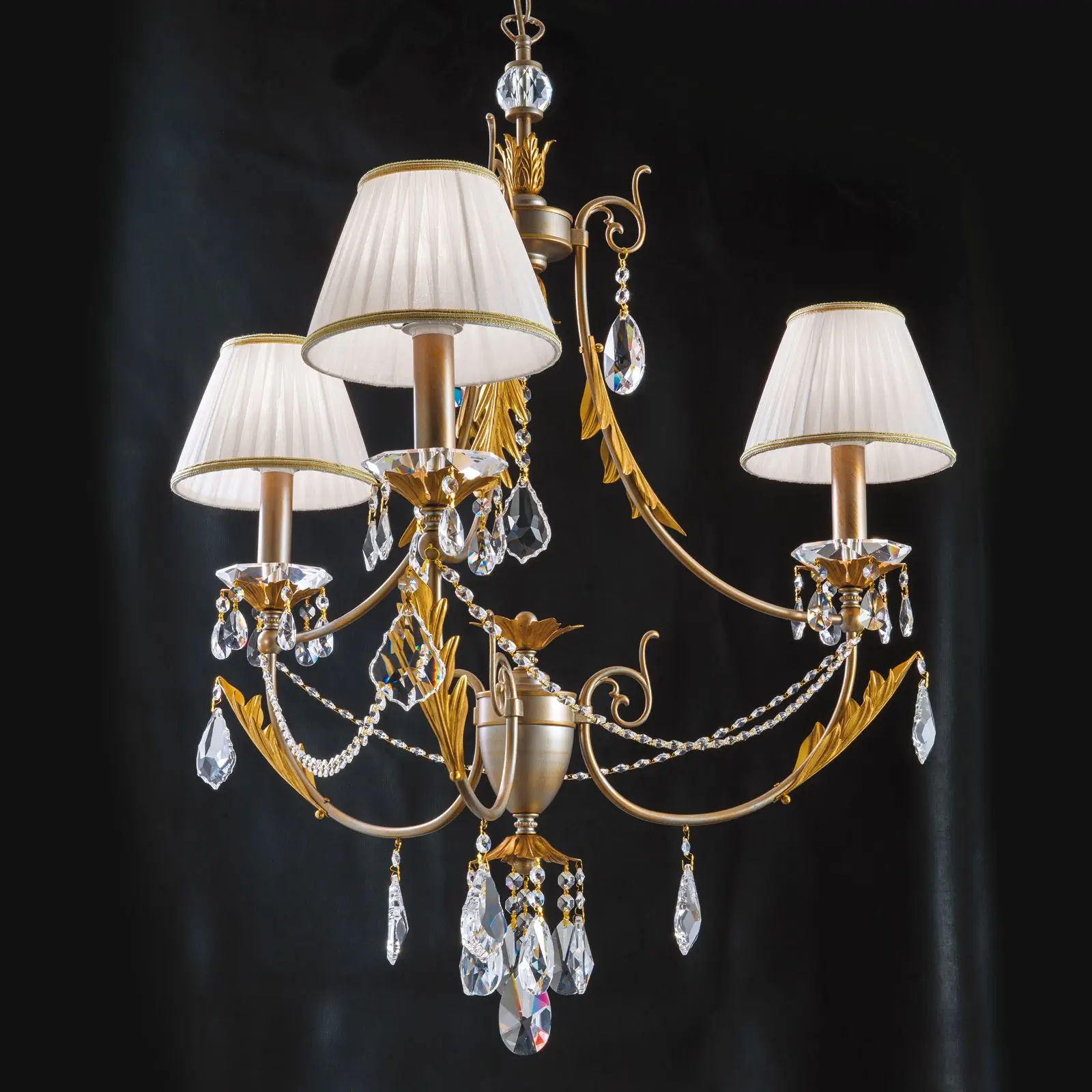 Luster MIRAMARE, 3 izvora svetla, srebrno-zlatni, sa belim organza abažurima - 1