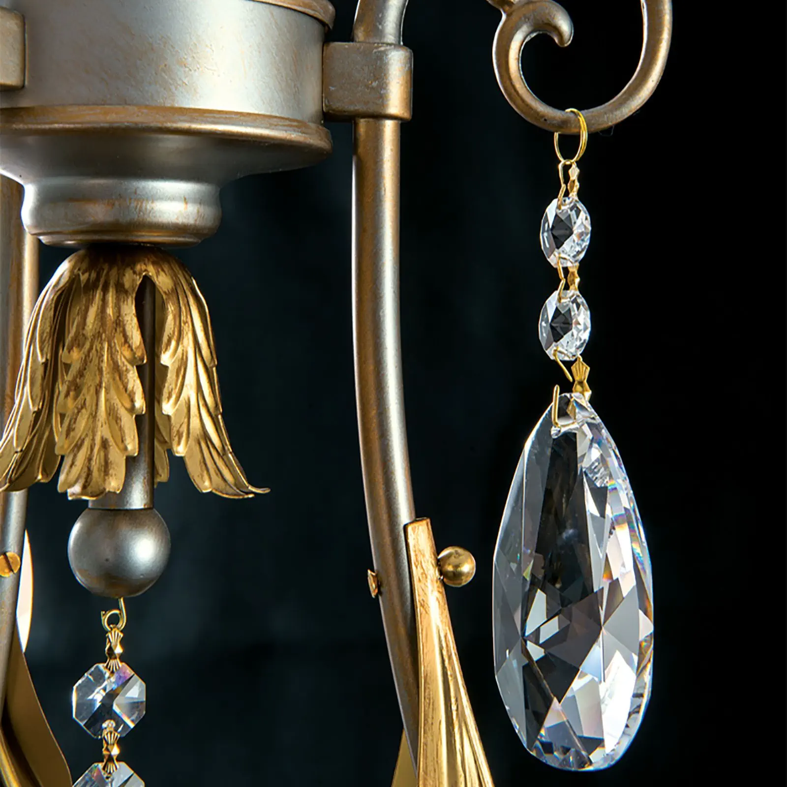 Luster MIRAMARE, 3 izvora svetla, srebrno-zlatni, sa belim organza abažurima - 10