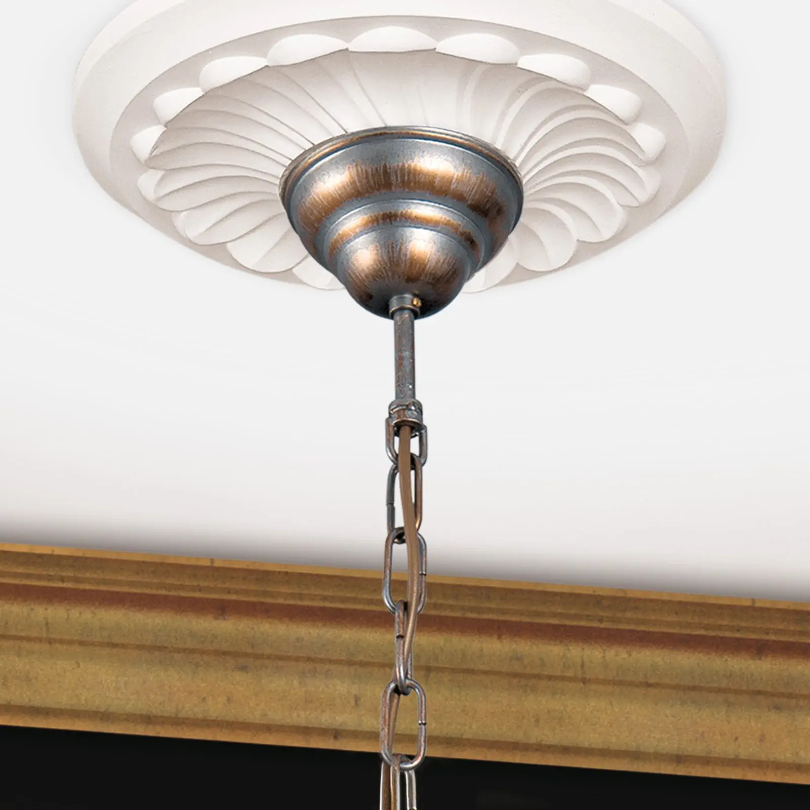 Luster MIRAMARE, 3 izvora svetla, srebrno-zlatni, sa belim organza abažurima - 6