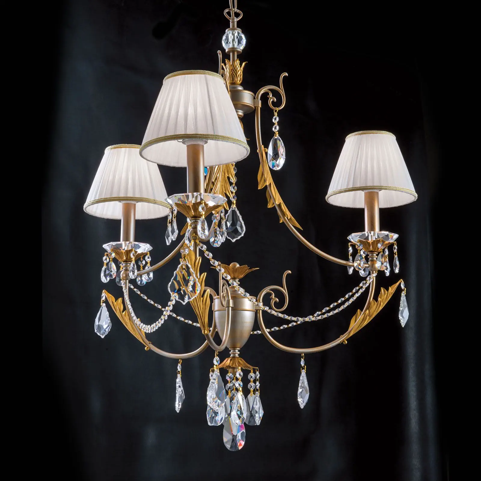 Luster MIRAMARE, 3 izvora svetla, srebrno-zlatni, sa belim organza abažurima - 7