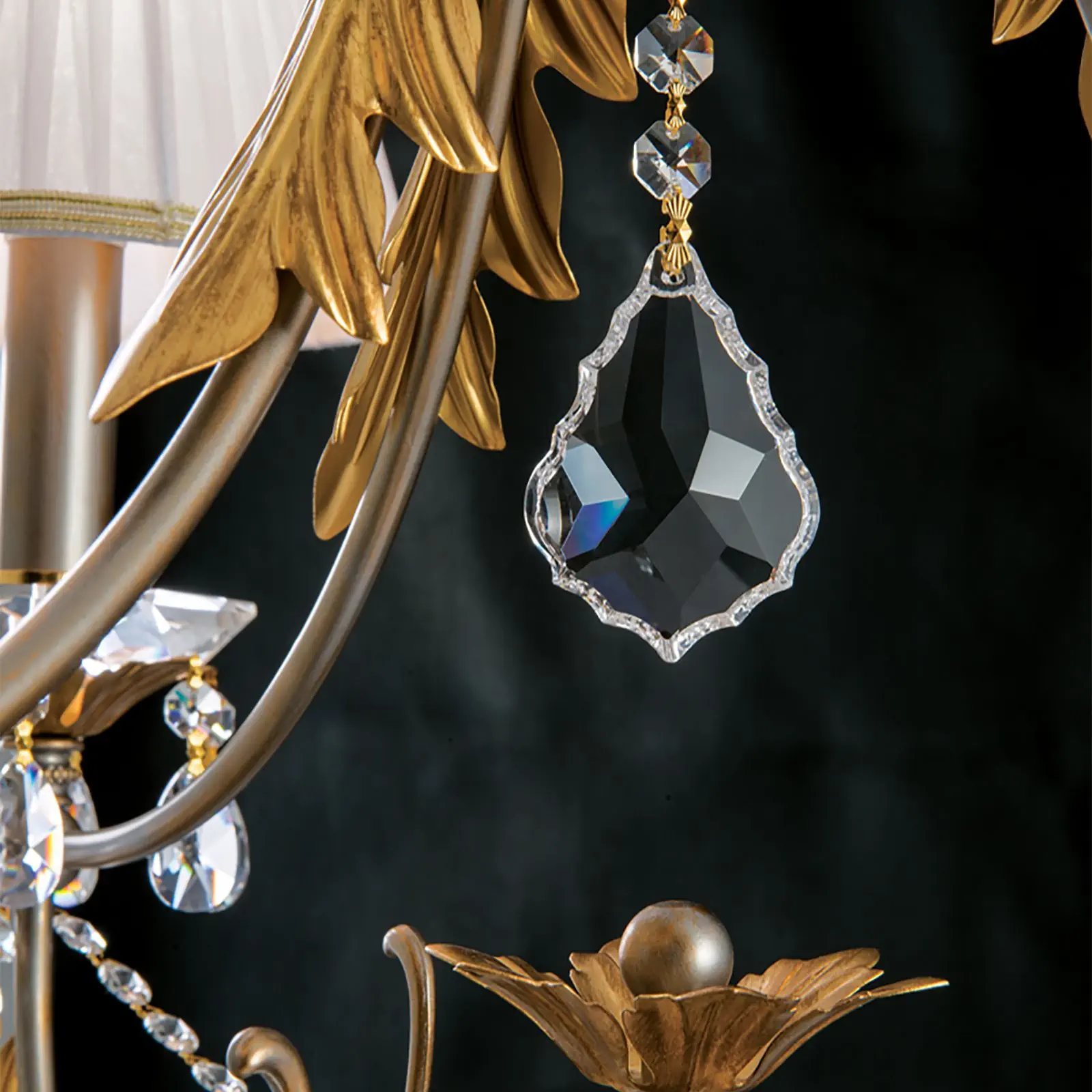 Luster MIRAMARE, 3 izvora svetla, srebrno-zlatni, sa belim organza abažurima - 8