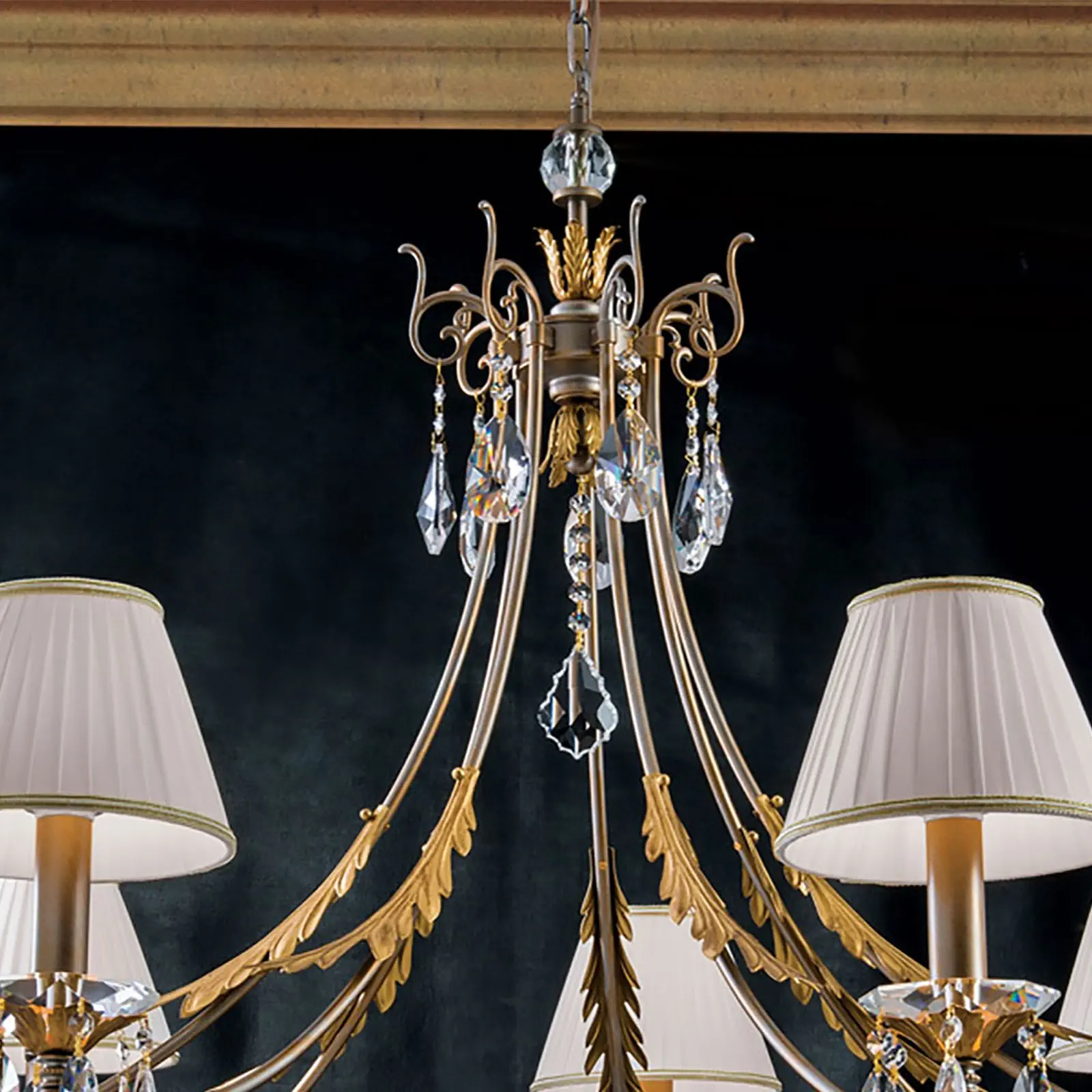 Luster MIRAMARE, 7 izvora svetla, srebrno-zlatni, sa belim organza abažurima - 5