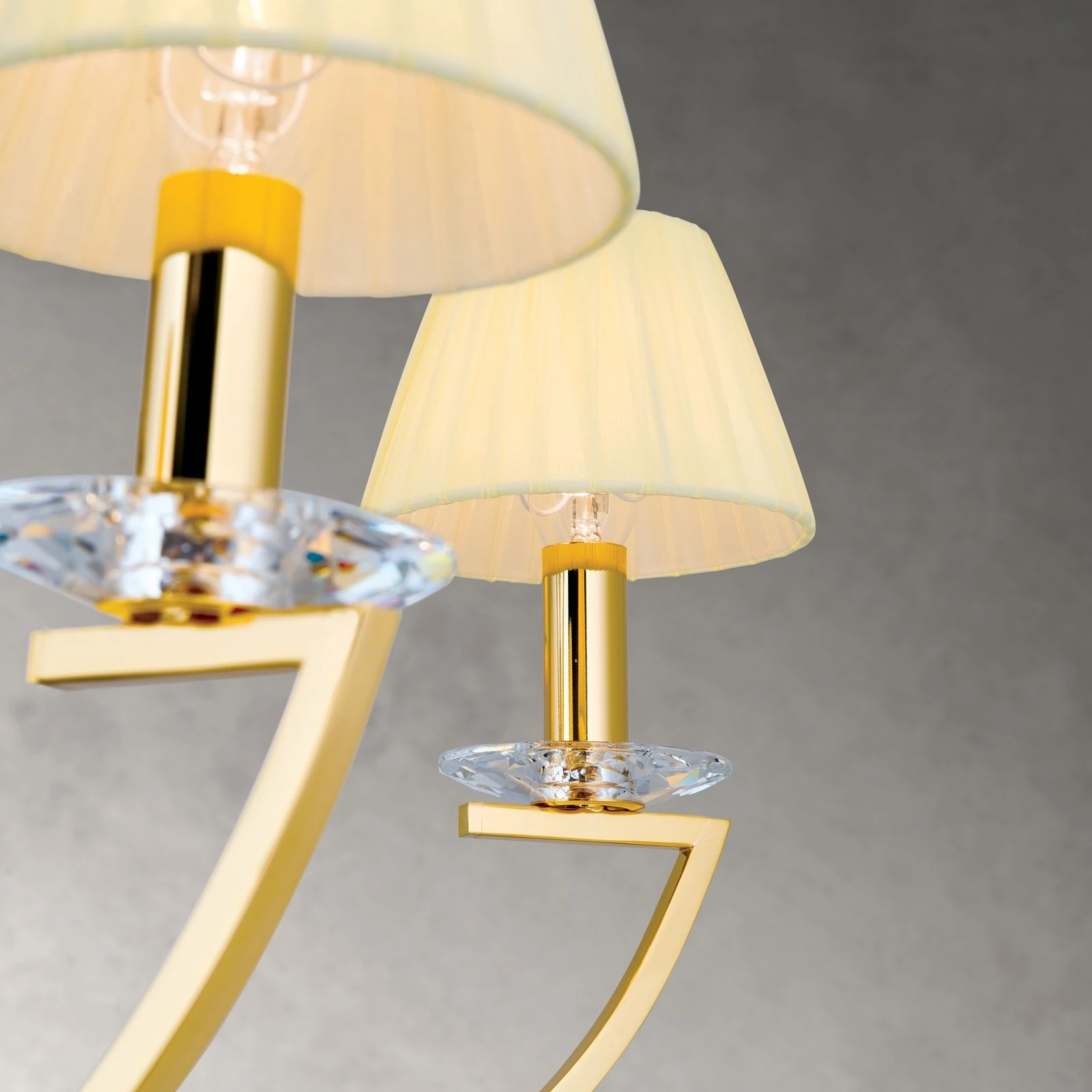 Luster AVALA, 9 izvora svetla, 24-karatno pozlaćen, providni kristali, šampanj abažuri - 5