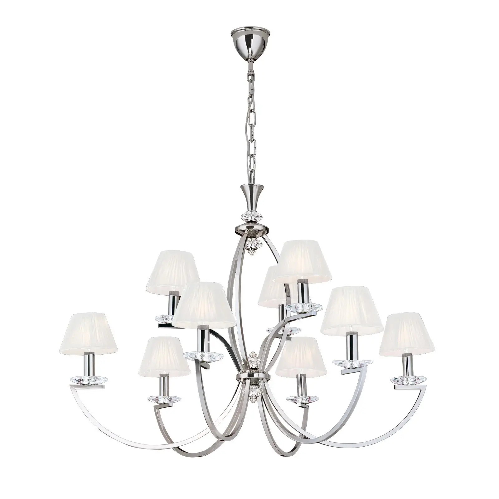 Luster AVALA, 9 izvora svetla, nikl, sa belim abažurima - 4