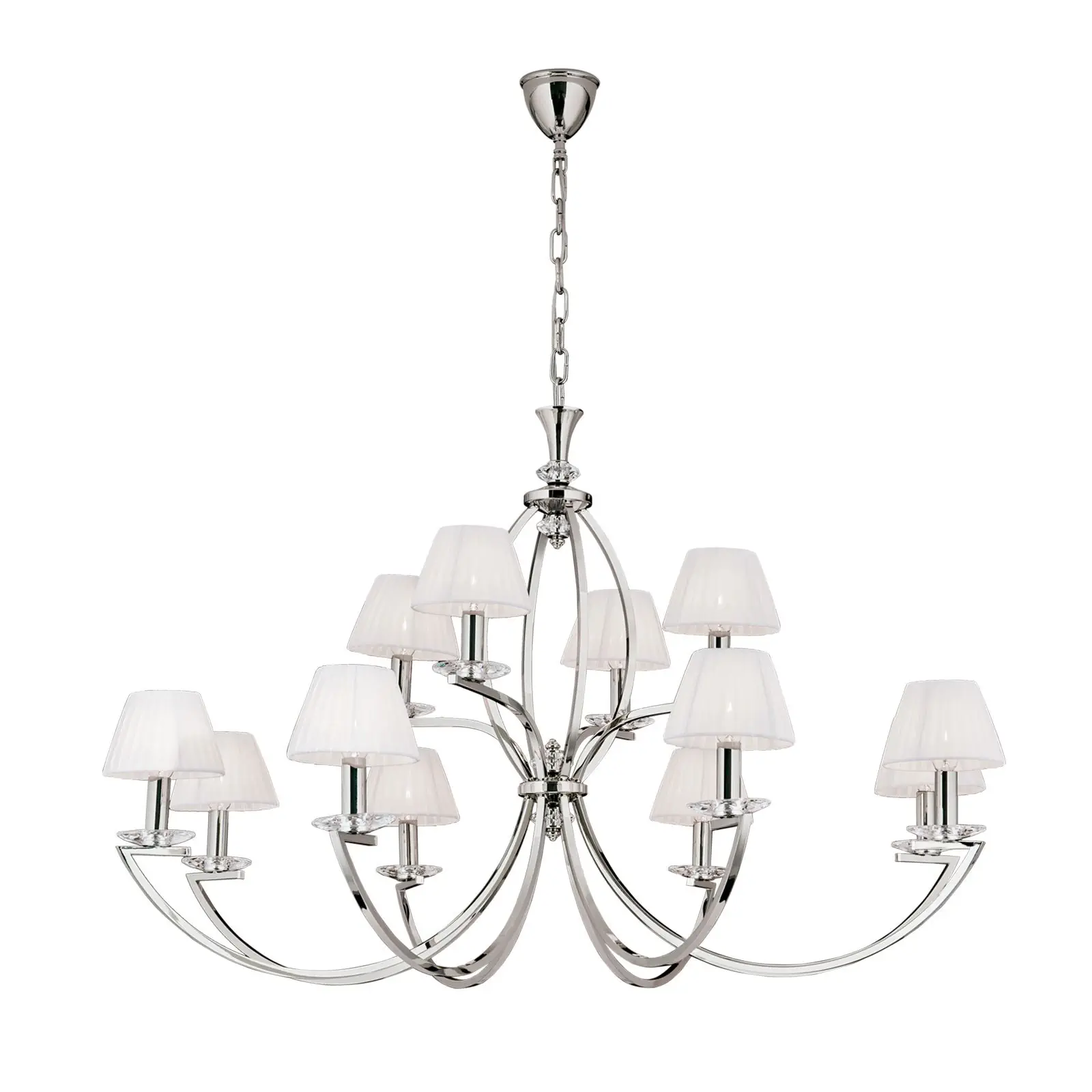 Luster AVALA, 12 izvora svetla, nikl, sa belim abažurima - 4