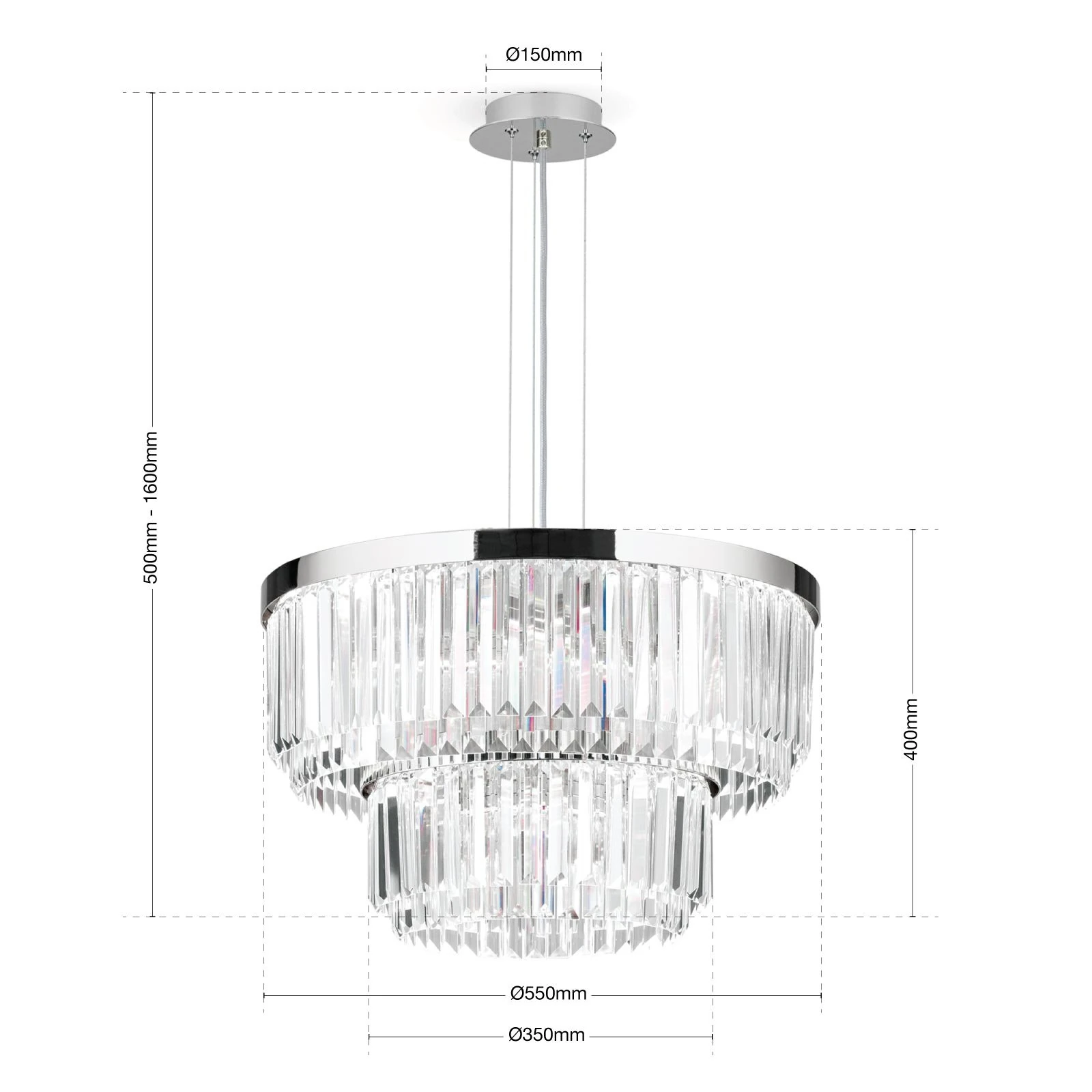 LED luster PRISM, hrom, LED 80 W / 6400 lm / 3000 K - 8