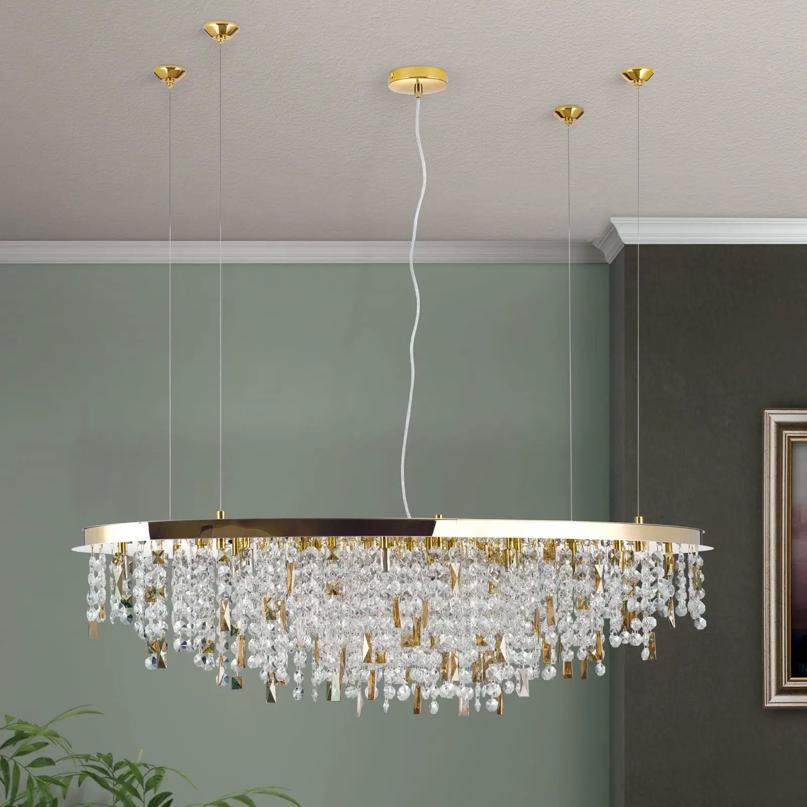 Kristalna plafonska lampa CRYSTALRIVER, 21 izvor svetla, zlato - 3