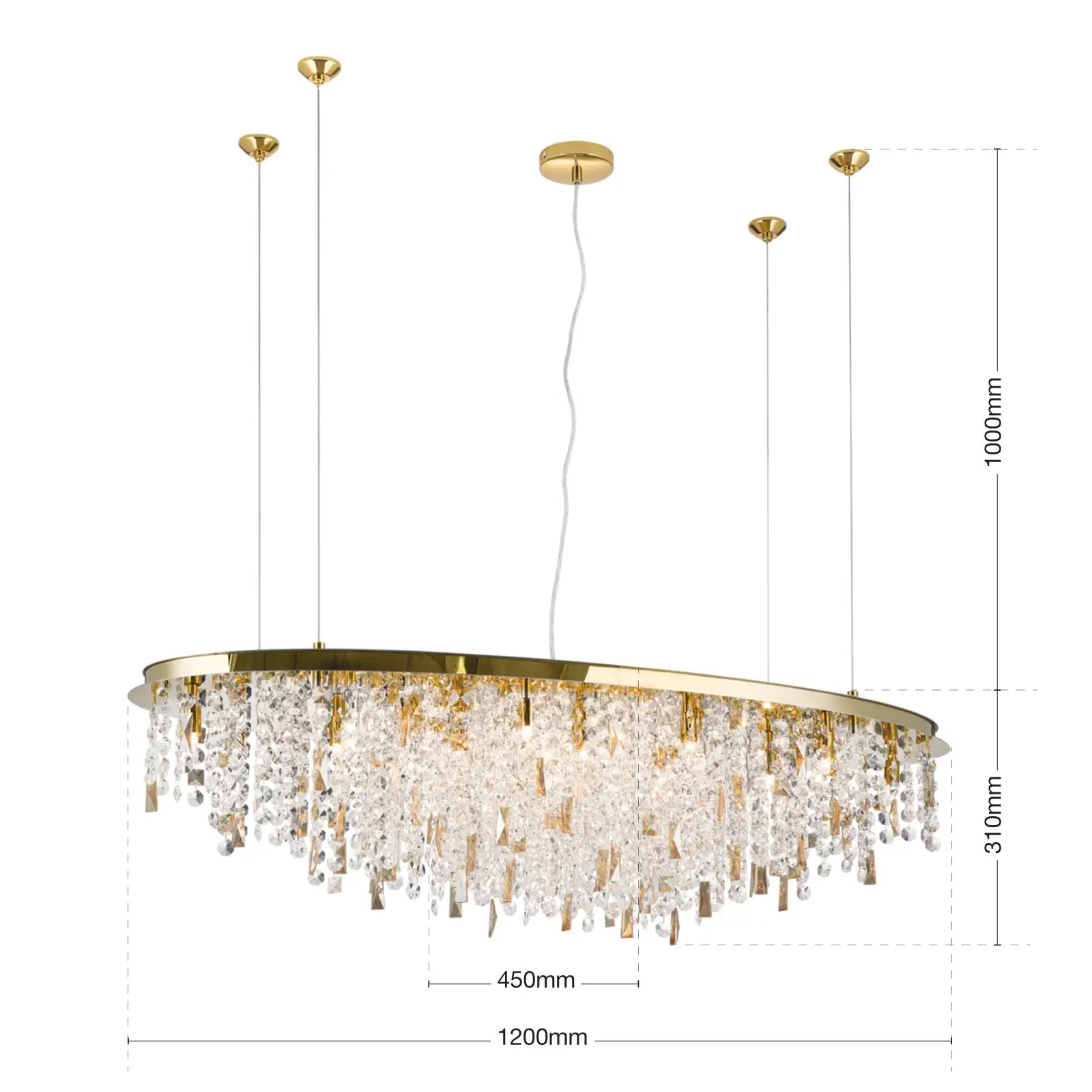 Kristalna plafonska lampa CRYSTALRIVER, 21 izvor svetla, zlato - 7