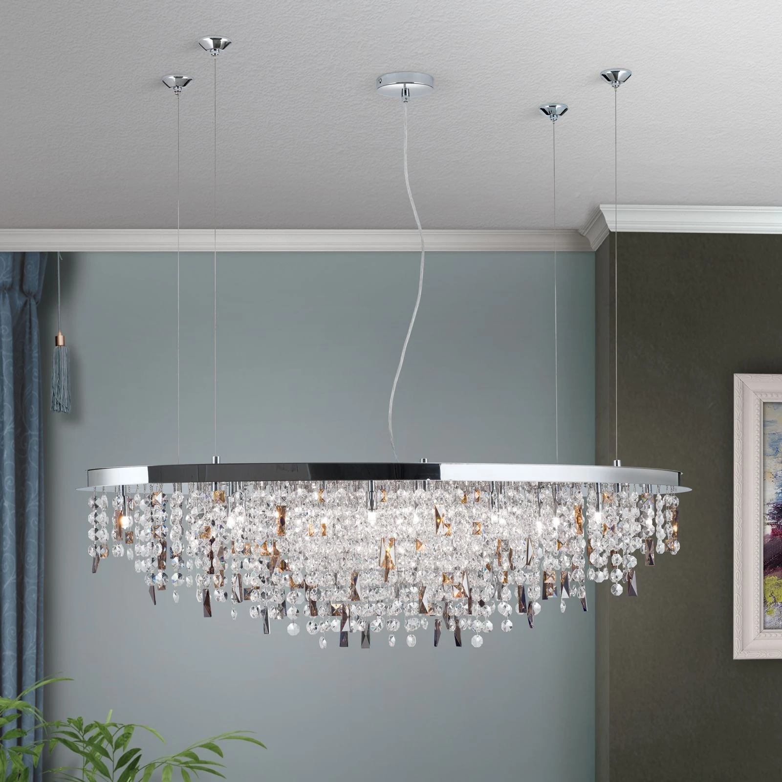 Kristalna plafonska lampa CRYSTALRIVER, 21 izvor svetla, hrom - 3