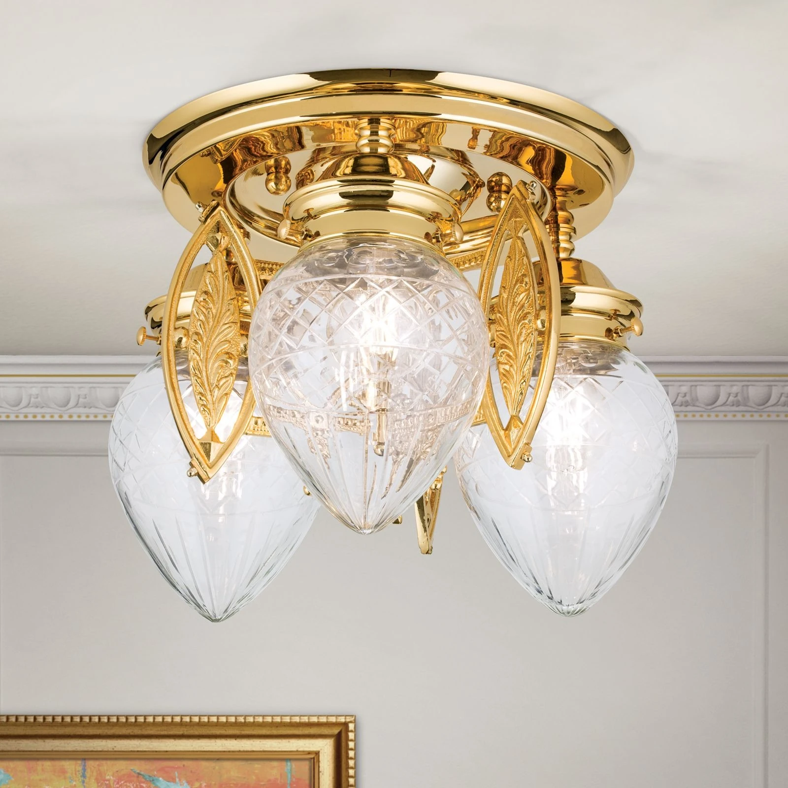 Plafonski luster BUDAPEST, 3 izvora svetla, 24-karatno pozlaćen, prozirno brušeno staklo - 2