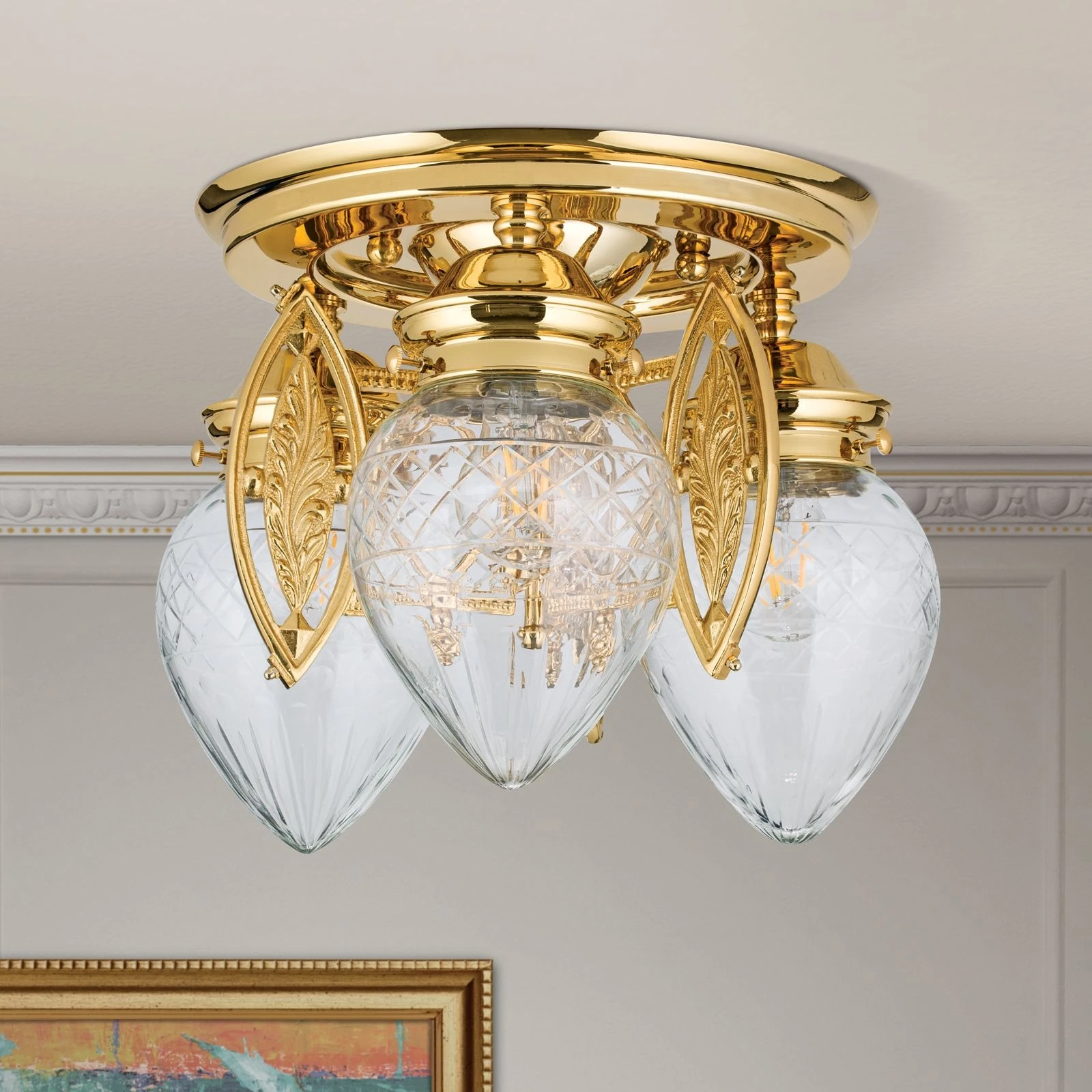 Plafonski luster BUDAPEST, 3 izvora svetla, 24-karatno pozlaćen, prozirno brušeno staklo - 3
