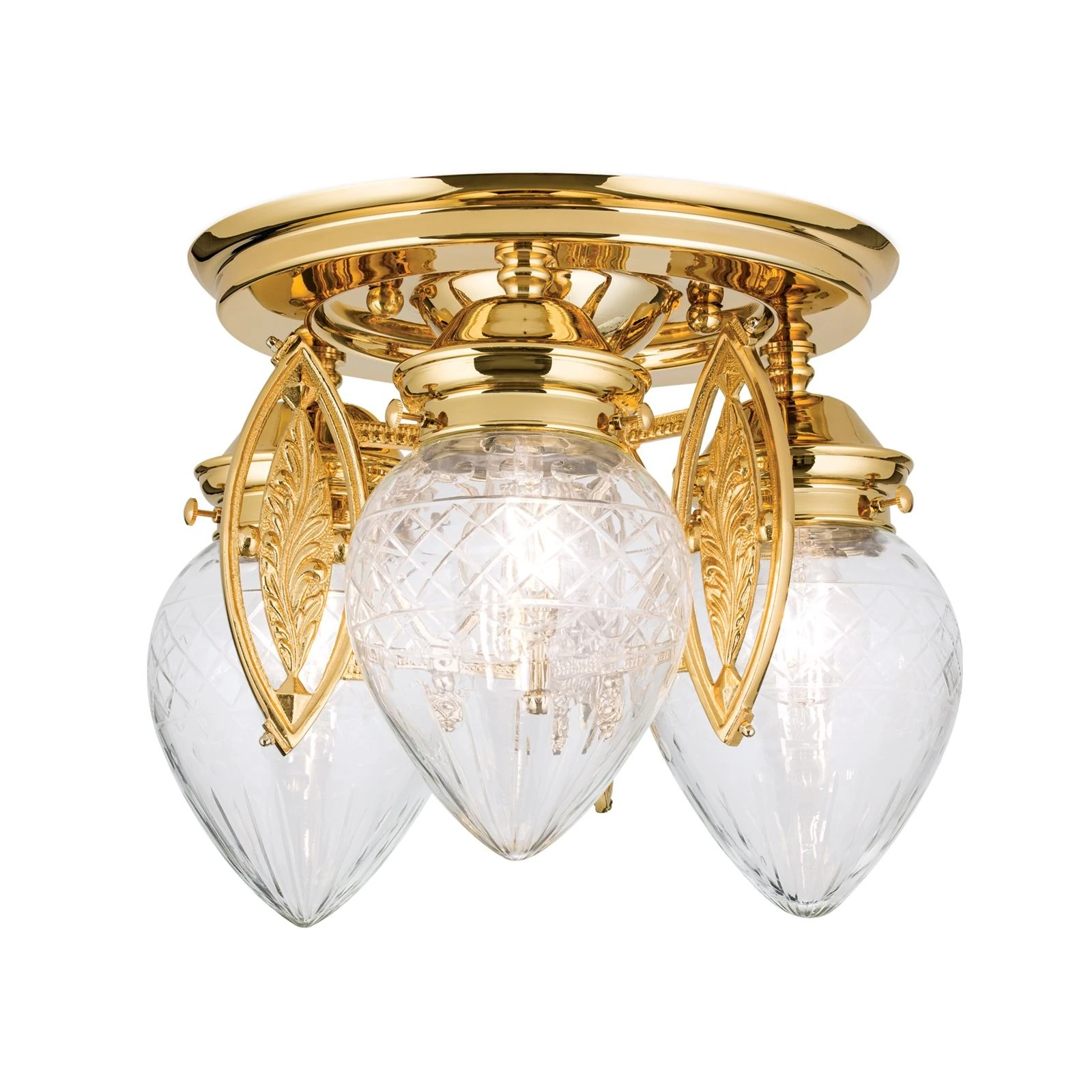 Plafonski luster BUDAPEST, 3 izvora svetla, 24-karatno pozlaćen, prozirno brušeno staklo - 4