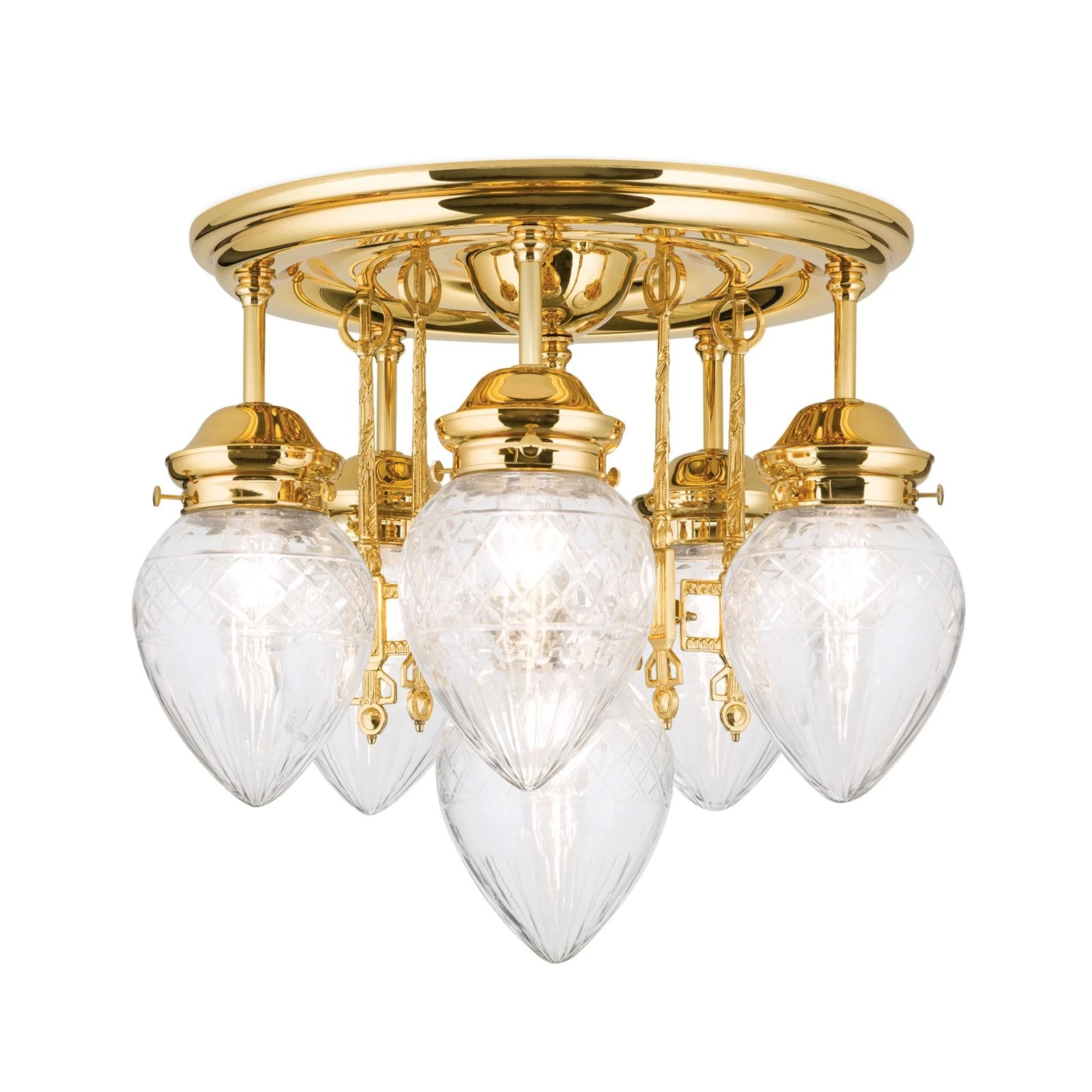 Plafonski luster BUDAPEST, 6 izvora svetla (5+1), 24-karatno pozlaćen, prozirno brušeno staklo - 4