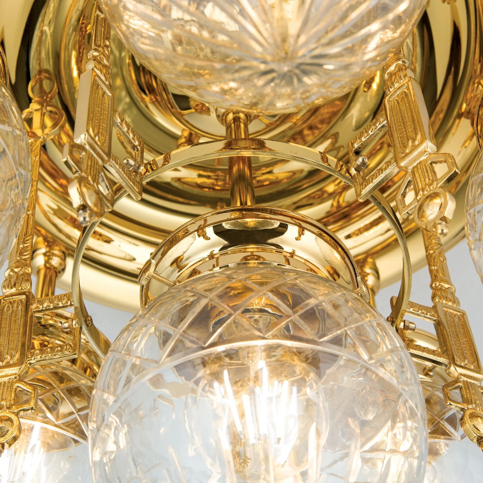 Plafonski luster BUDAPEST, 6 izvora svetla (5+1), 24-karatno pozlaćen, prozirno brušeno staklo - 6