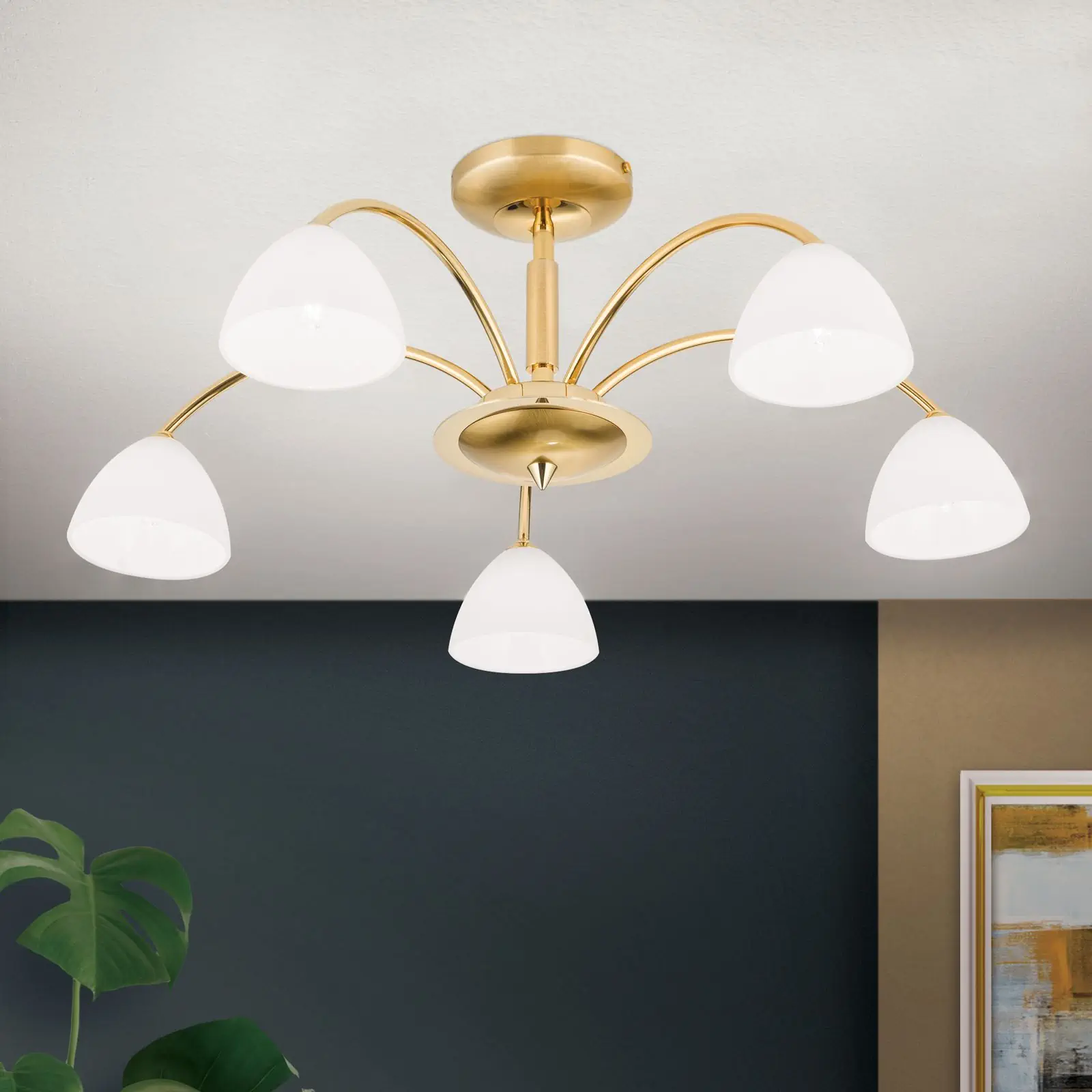 Plafonski luster OPALDESIGN, sa 5 izvora svetla, zlatni, sa opalnim staklom - 2